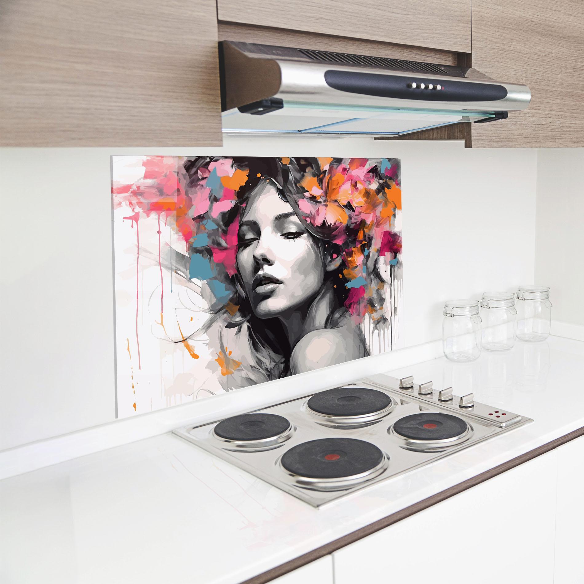 Panel Szklany do Kuchni Colorful Flower Portrait mockup 8