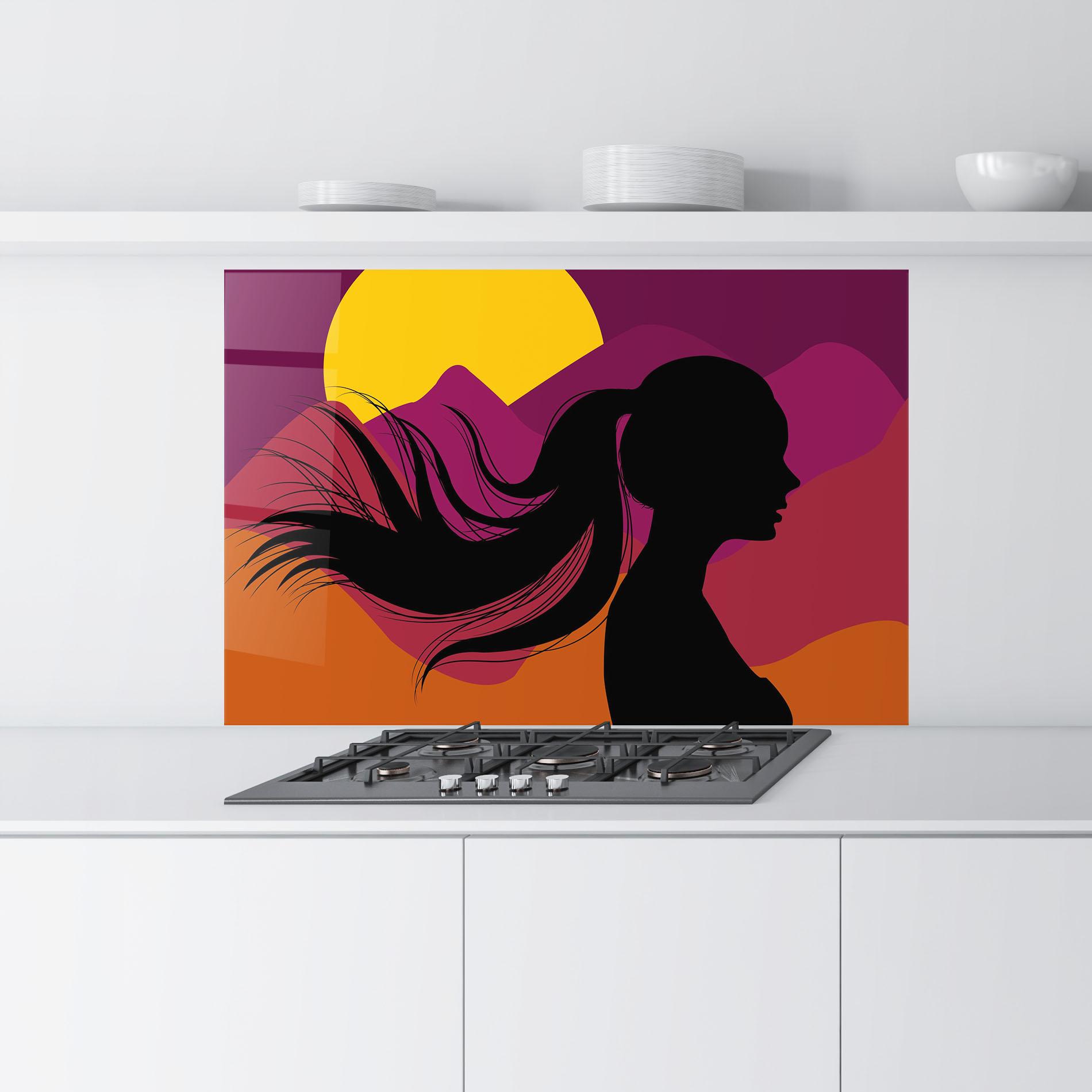 Panel Szklany do Kuchni Long Hair Silhouette mockup 9