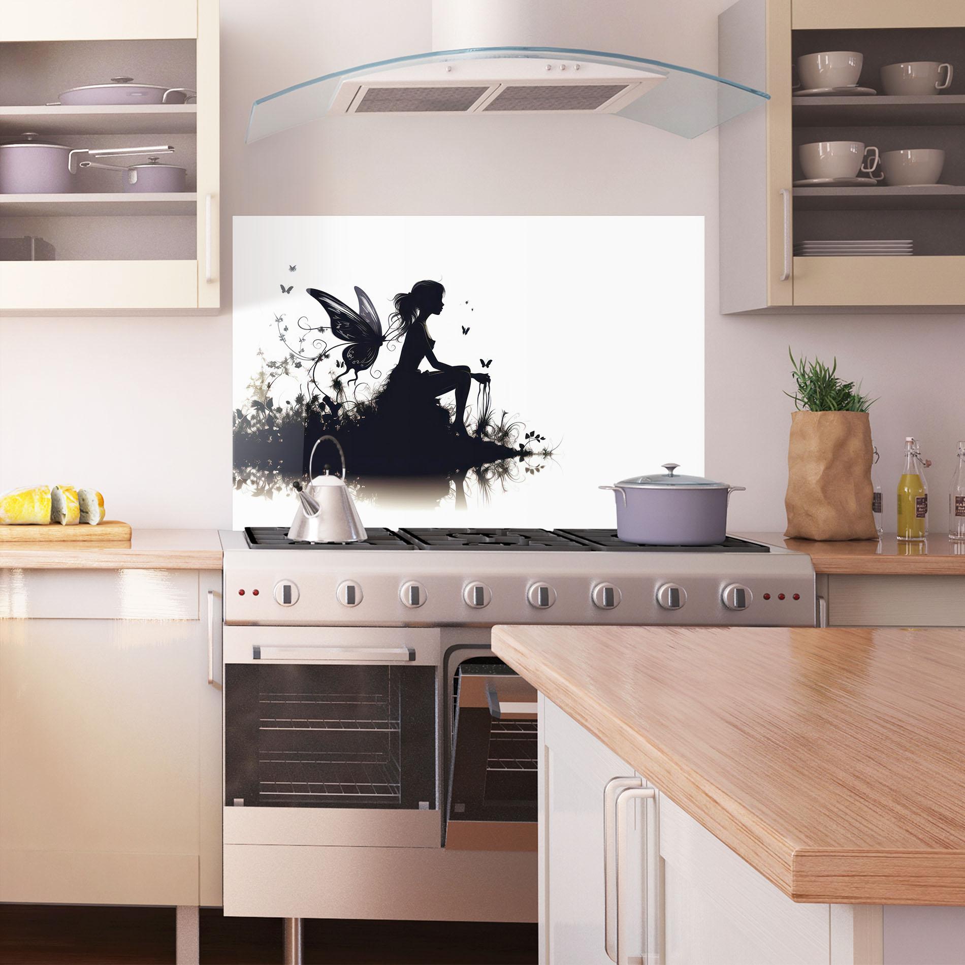 Panel Szklany do Kuchni Butterfly Woman Shilouette mockup 1