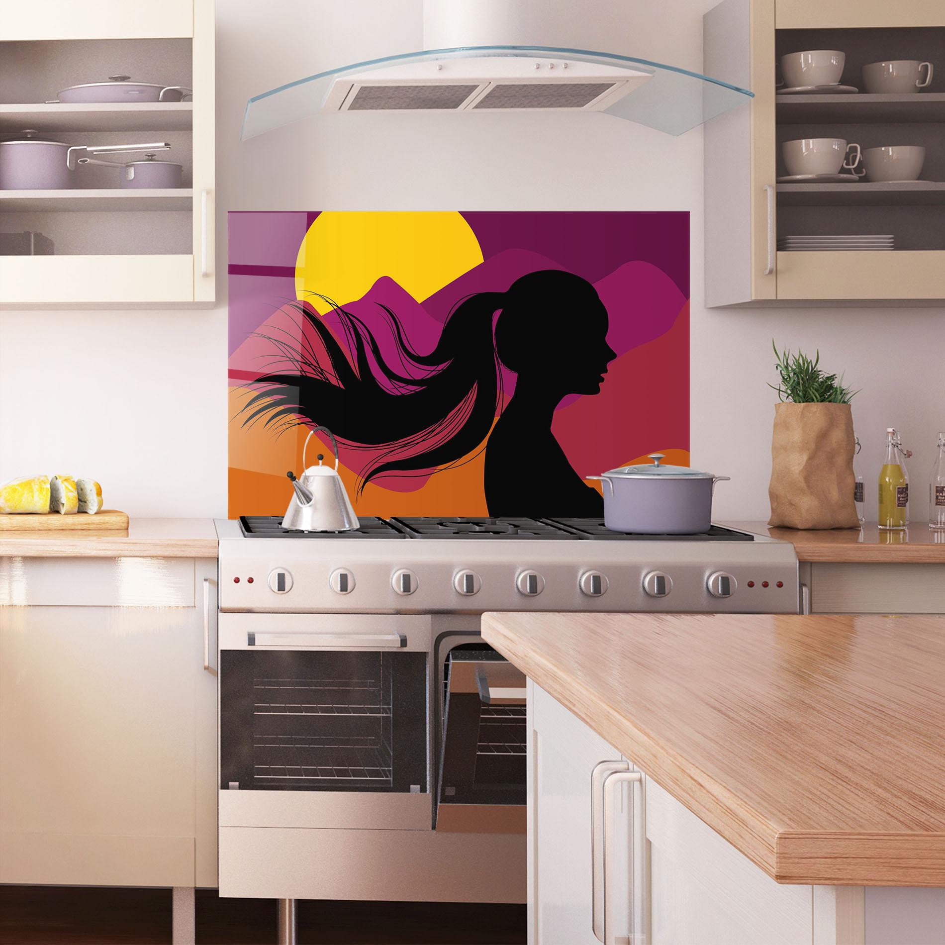 Panel Szklany do Kuchni Long Hair Silhouette mockup 1