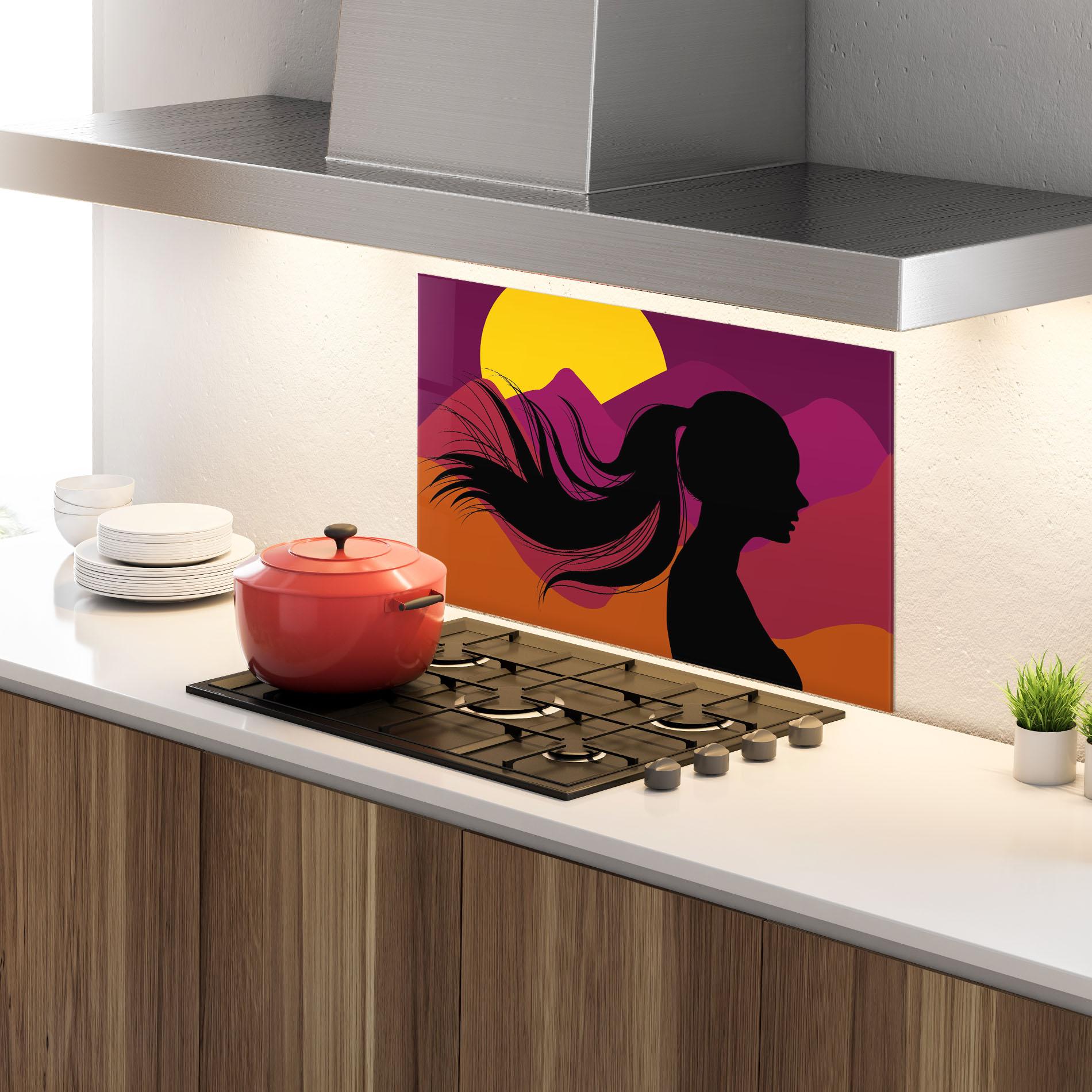Panel Szklany do Kuchni Long Hair Silhouette mockup 4
