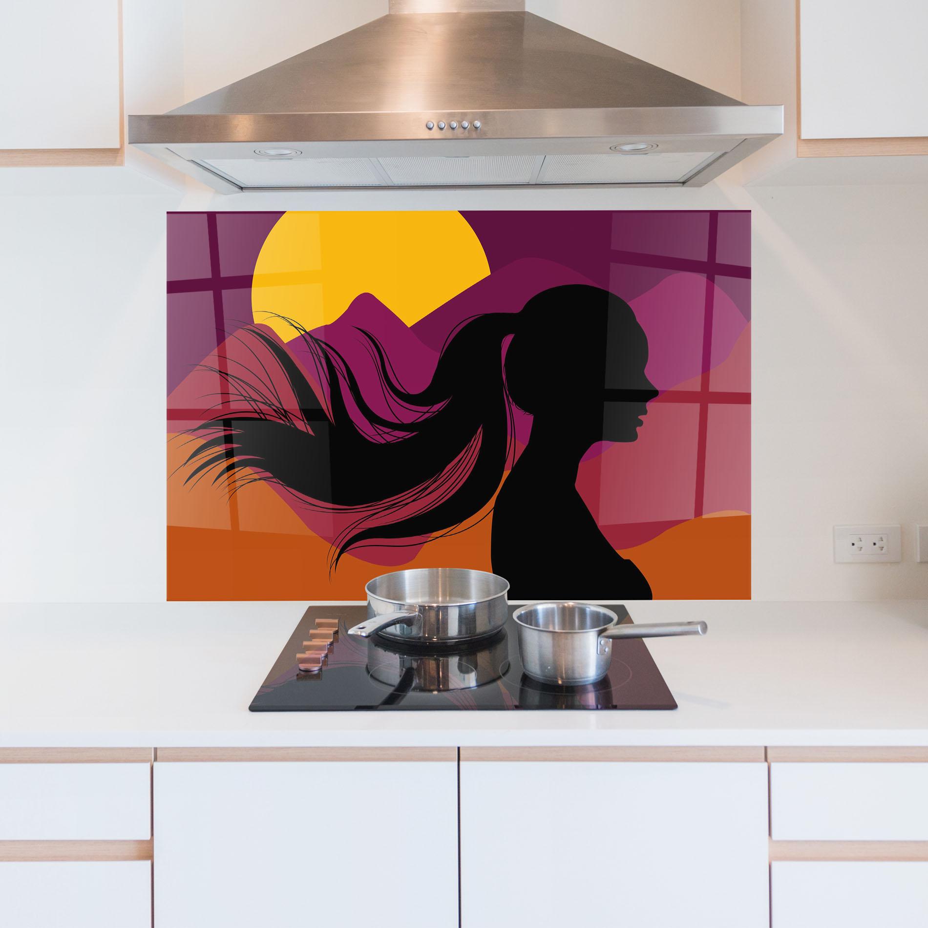 Panel Szklany do Kuchni Long Hair Silhouette mockup 5