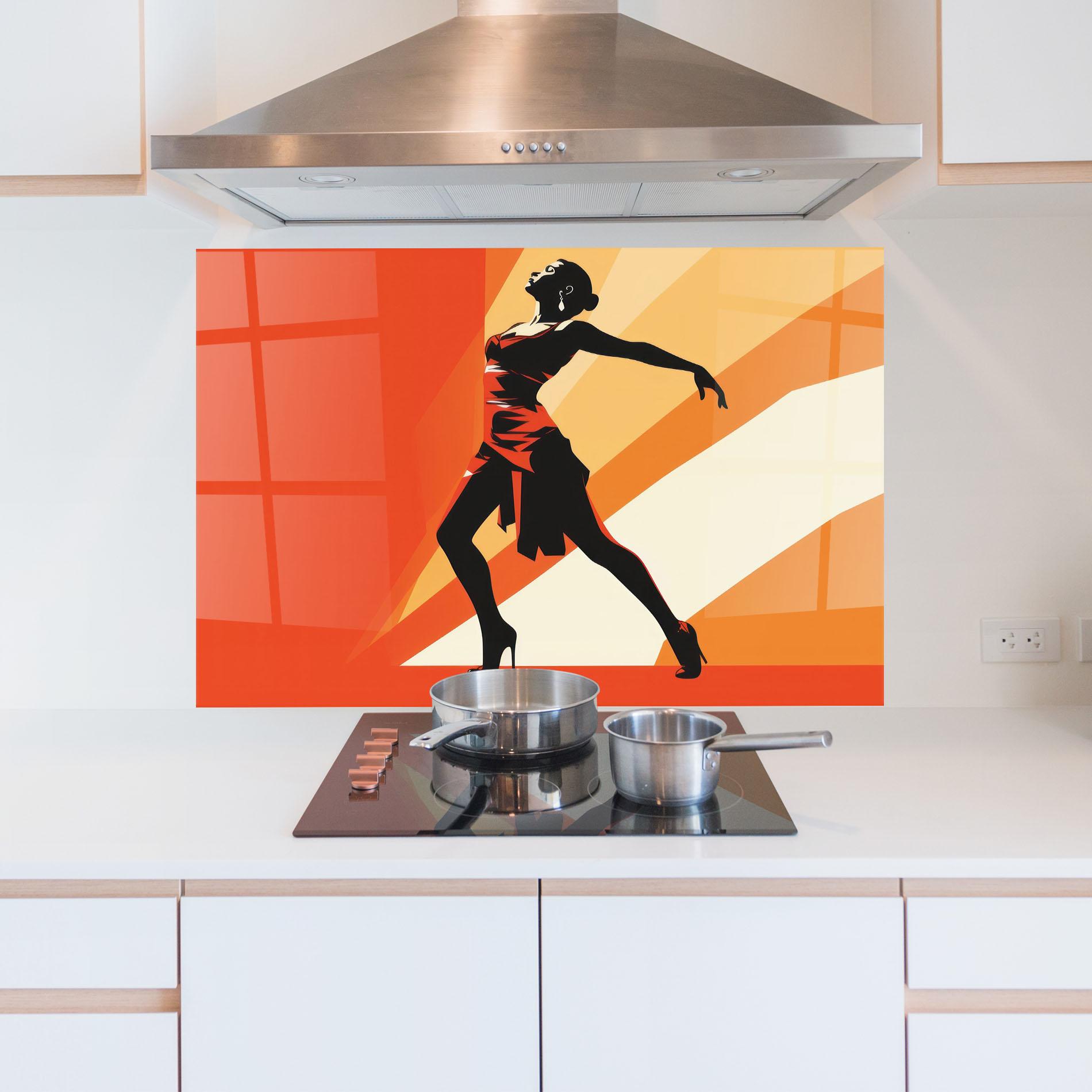 Panel Szklany do Kuchni Red Dress Shilouette mockup 5