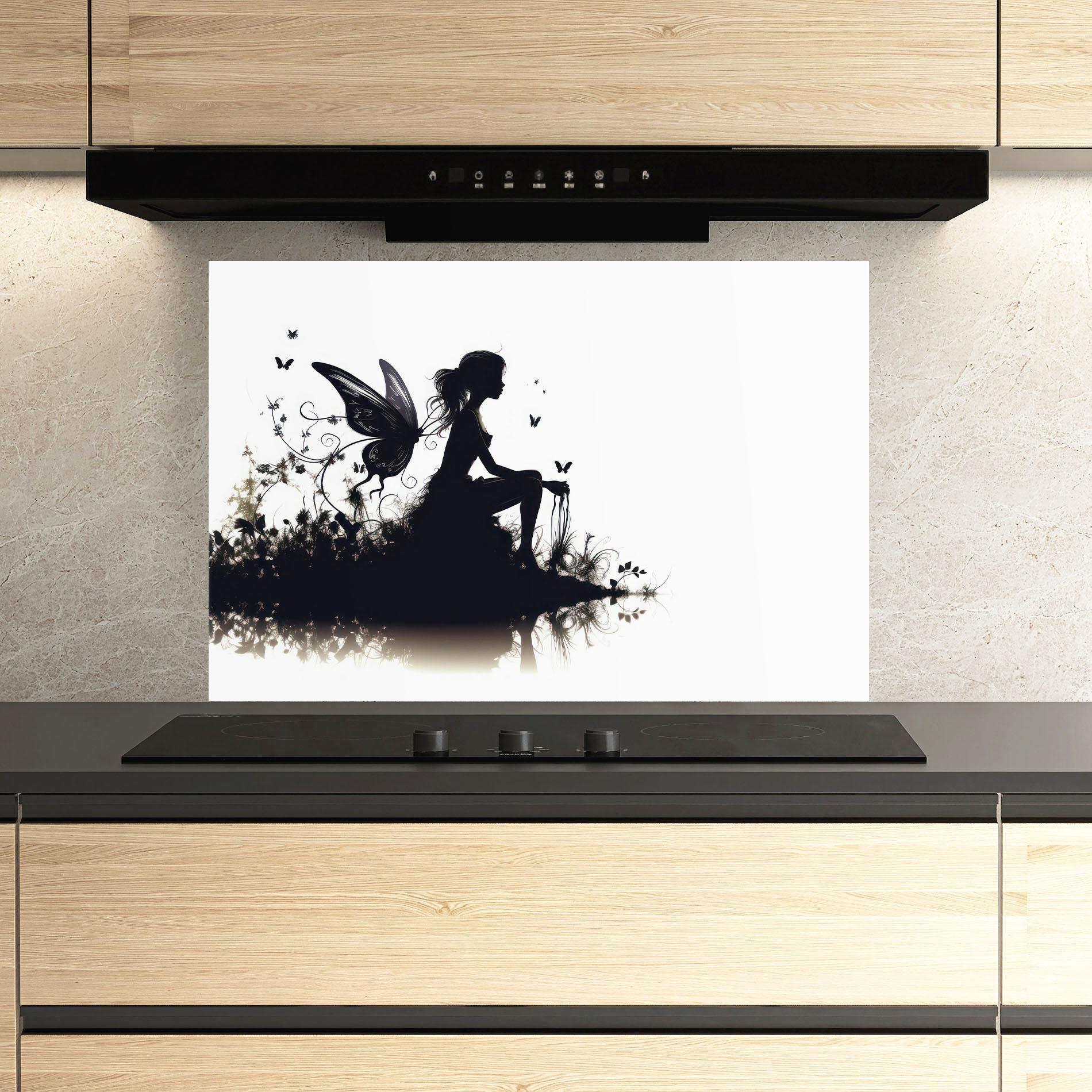 Panel Szklany do Kuchni Butterfly Woman Shilouette mockup 3