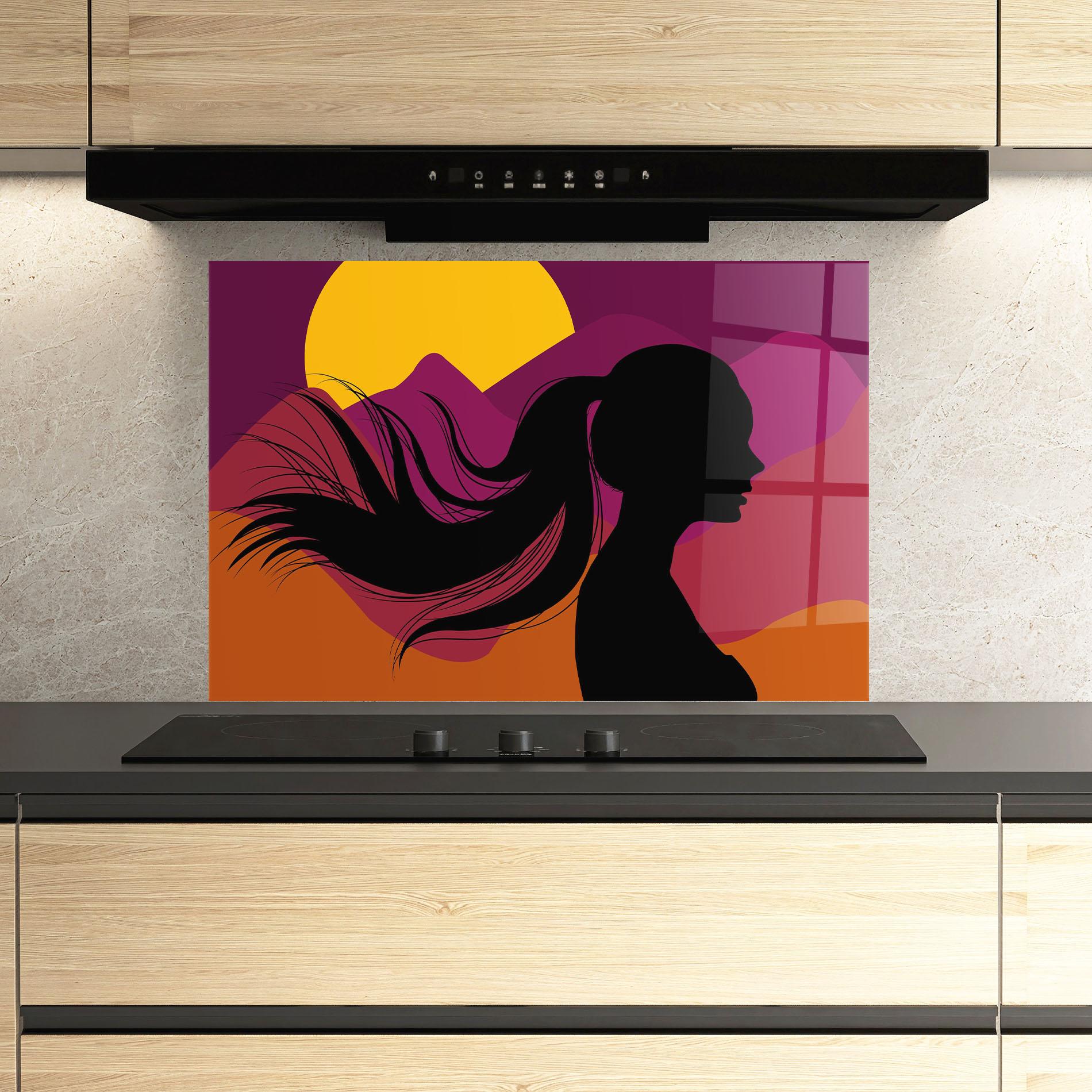 Panel Szklany do Kuchni Long Hair Silhouette mockup 3