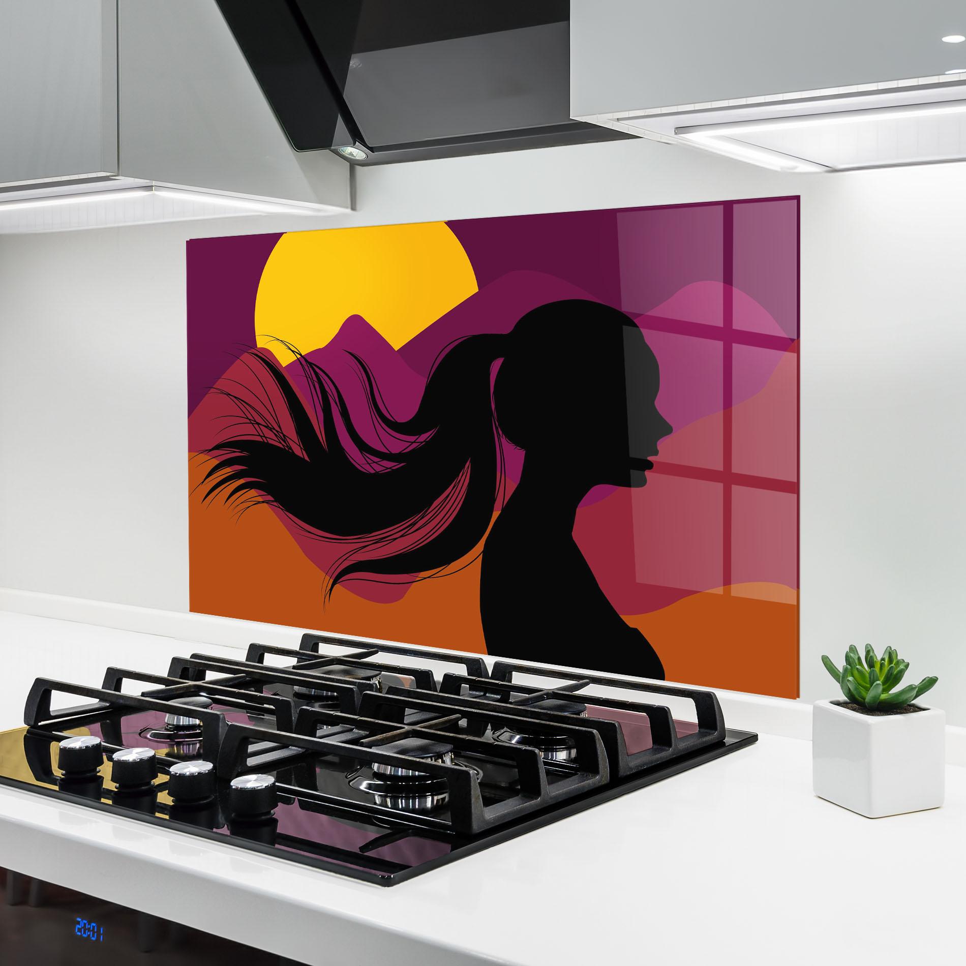 Panel Szklany do Kuchni Long Hair Silhouette mockup 6