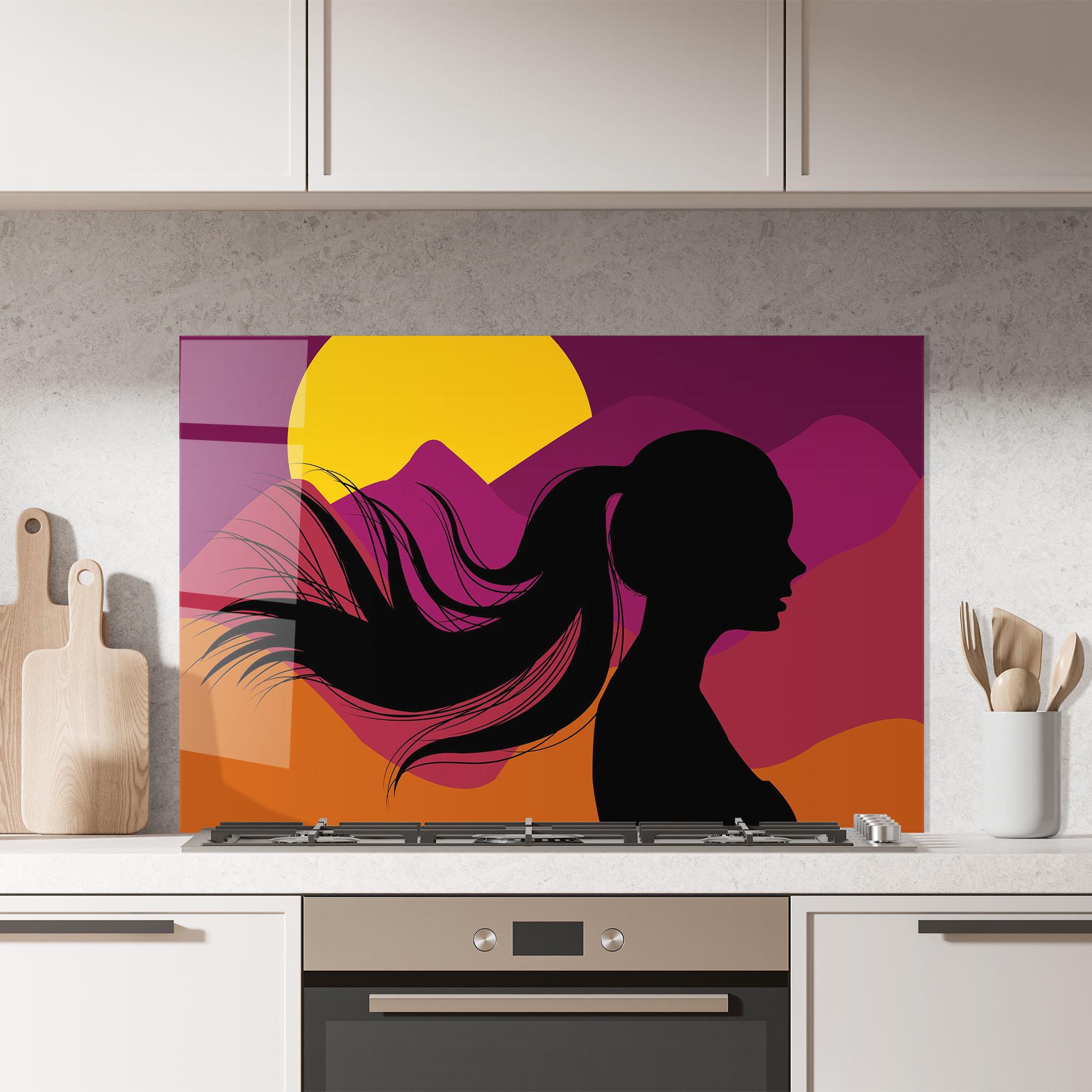 Panel Szklany do Kuchni Long Hair Silhouette mockup 7