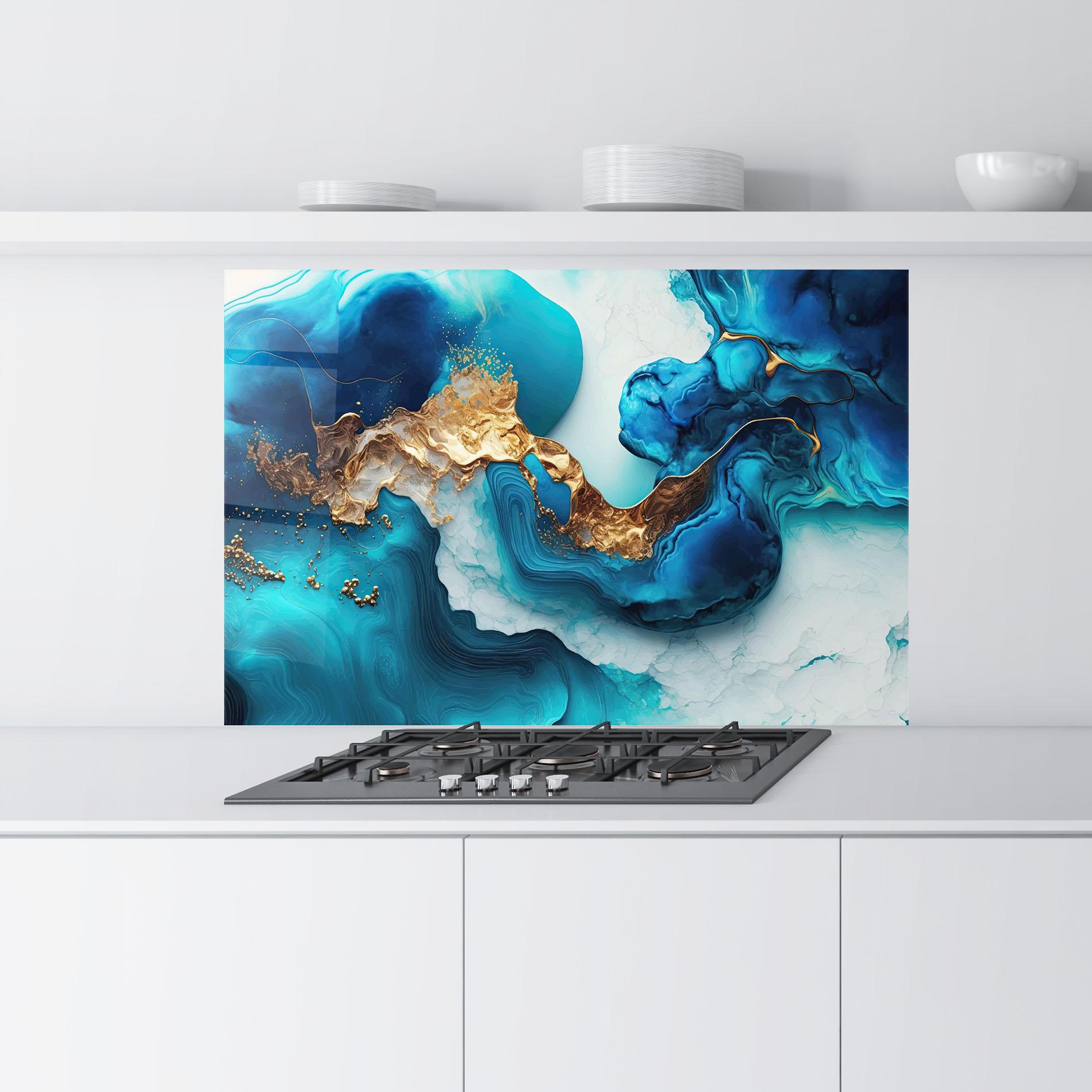 Panel Szklany do Kuchni Gold Blue Art Wave mockup 9