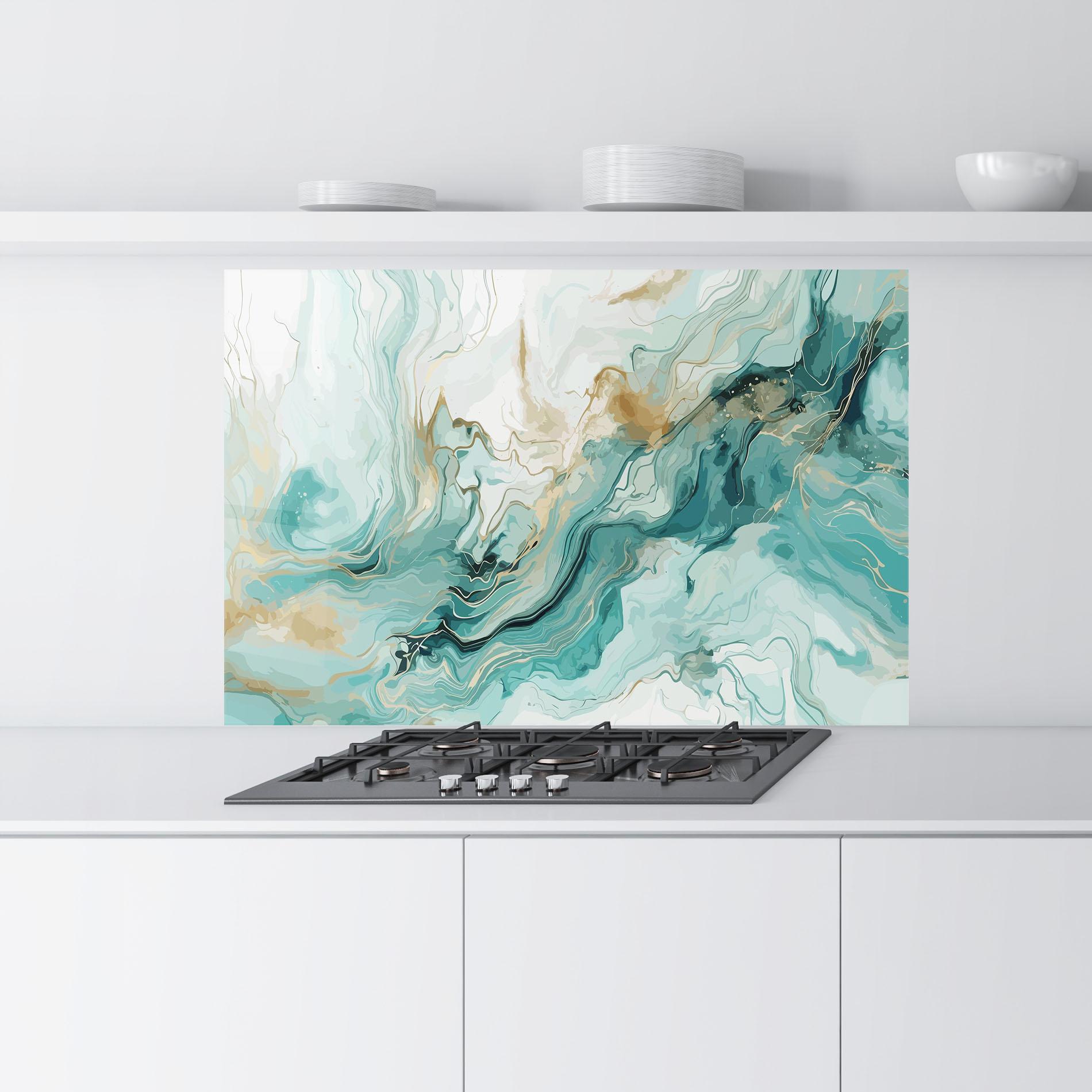 Panel Szklany do Kuchni Green Gold Water mockup 9