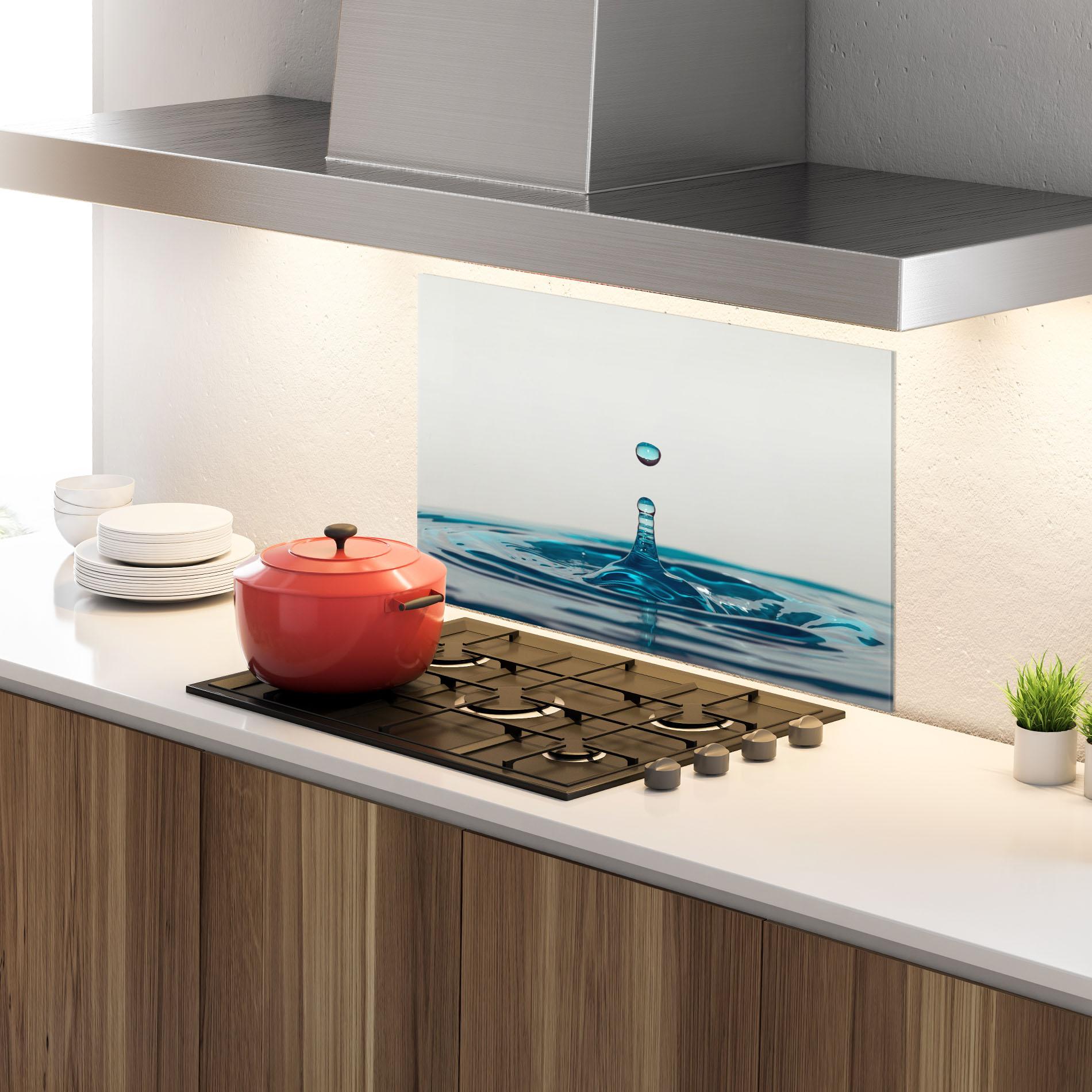 Panel Szklany do Kuchni Blue Water Drop mockup 4