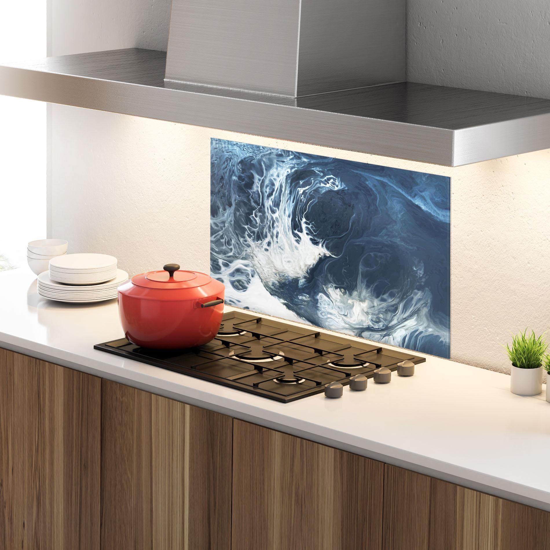 Panel Szklany do Kuchni Blue White Waves mockup 4