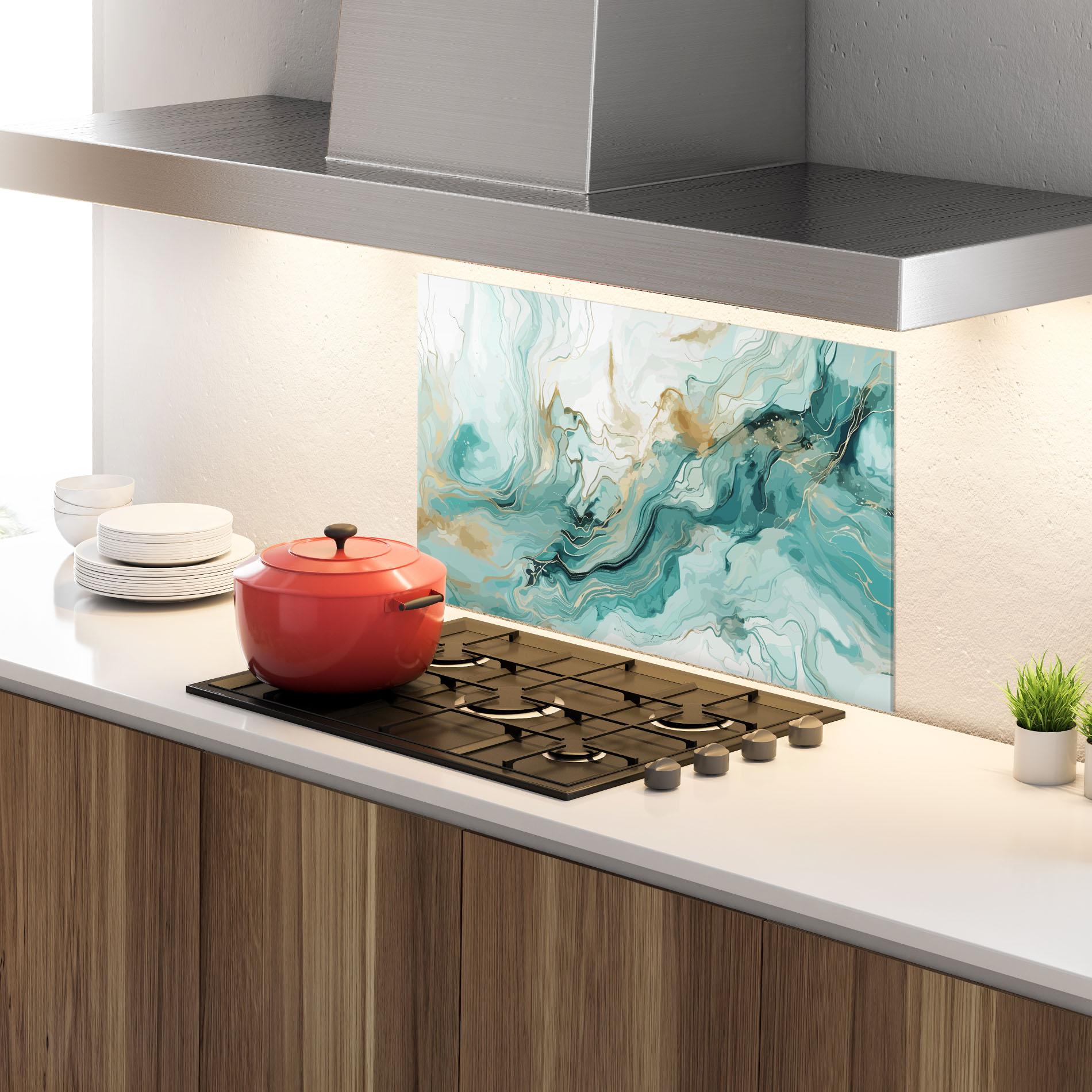 Panel Szklany do Kuchni Green Gold Water mockup 4