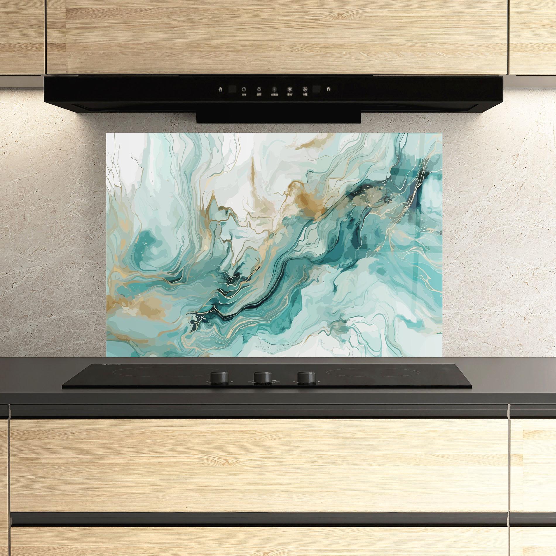 Panel Szklany do Kuchni Green Gold Water mockup 3