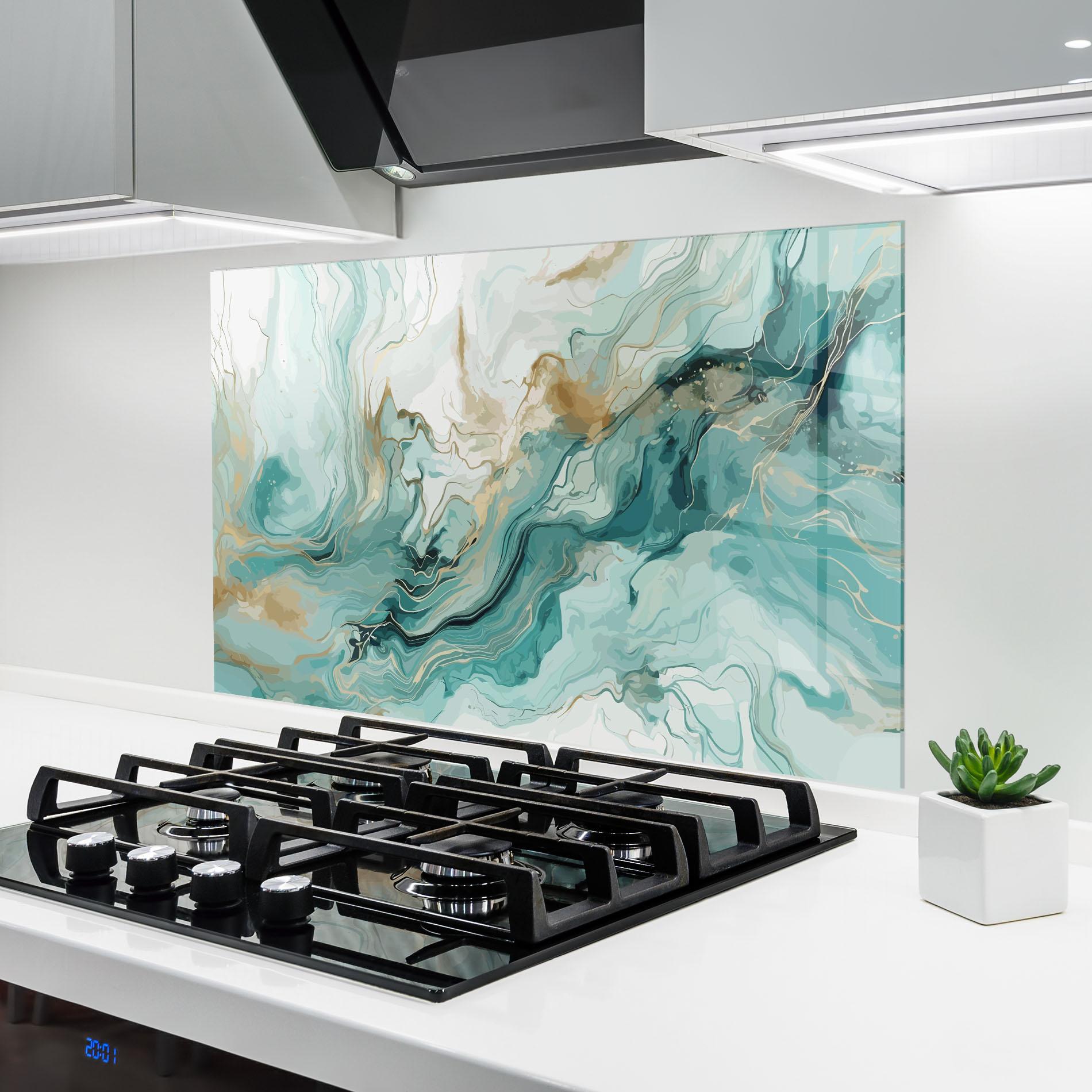 Panel Szklany do Kuchni Green Gold Water mockup 6