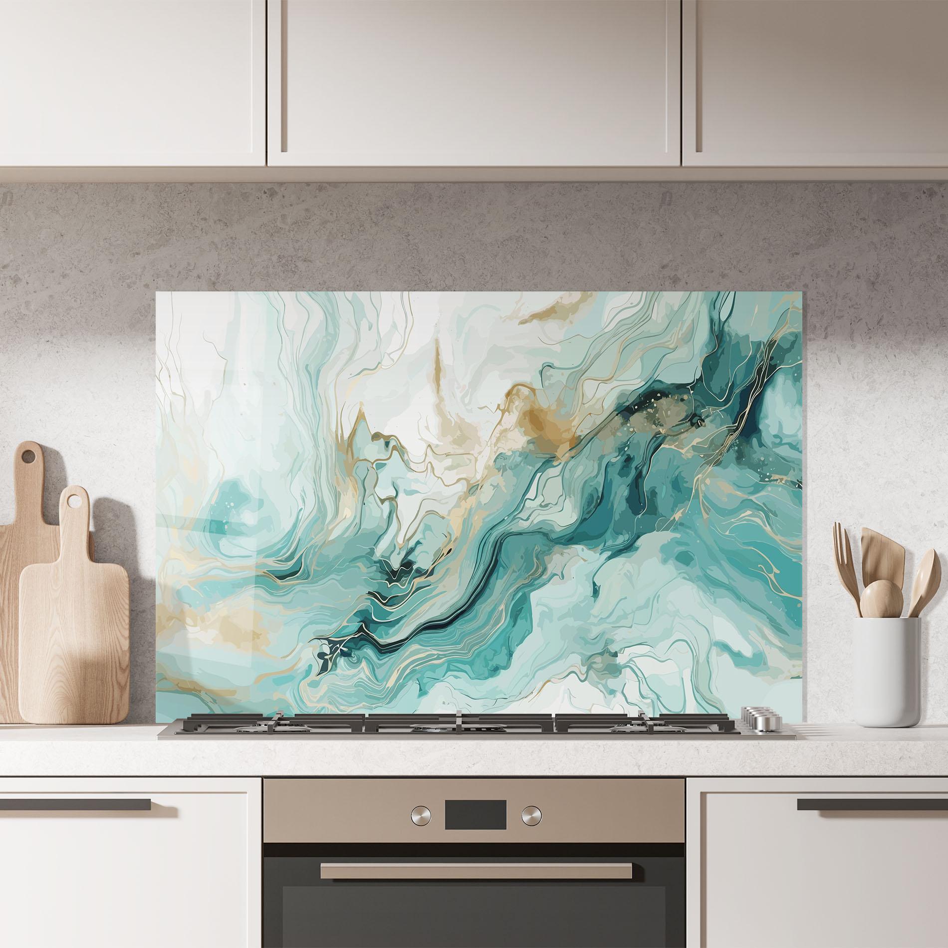 Panel Szklany do Kuchni Green Gold Water mockup 7