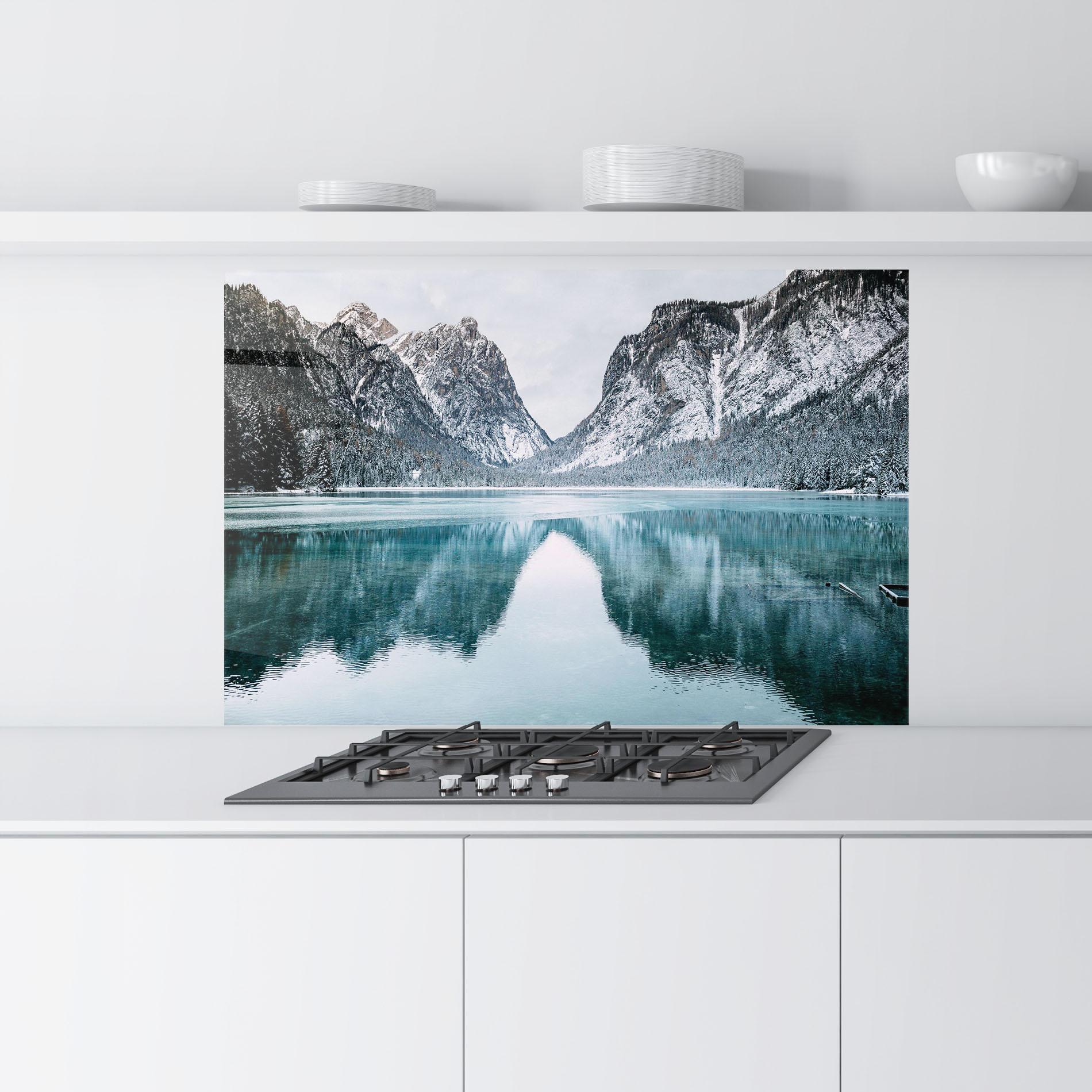 Panel Szklany do Kuchni Lake Reflection Mountain mockup 9