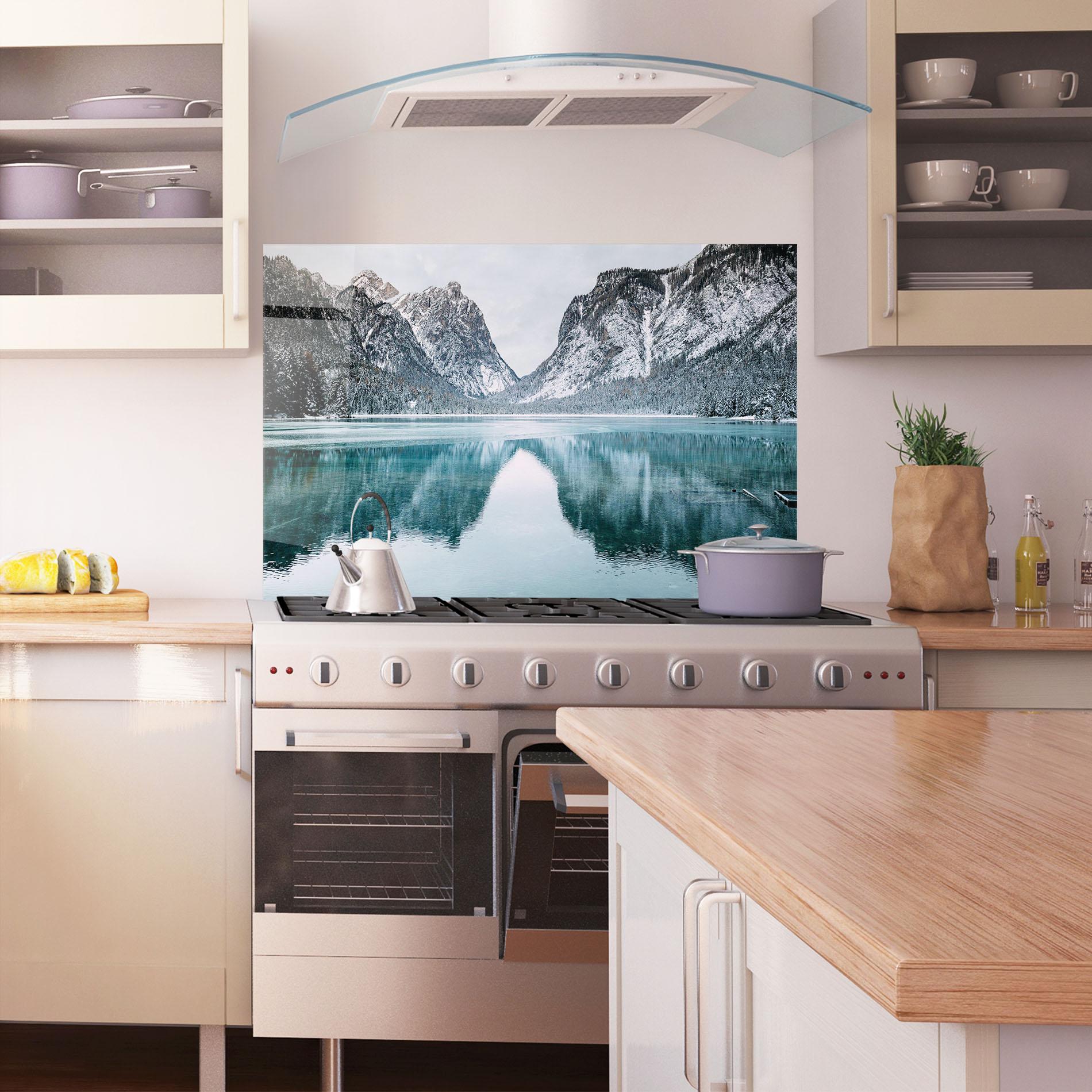 Panel Szklany do Kuchni Lake Reflection Mountain mockup 1