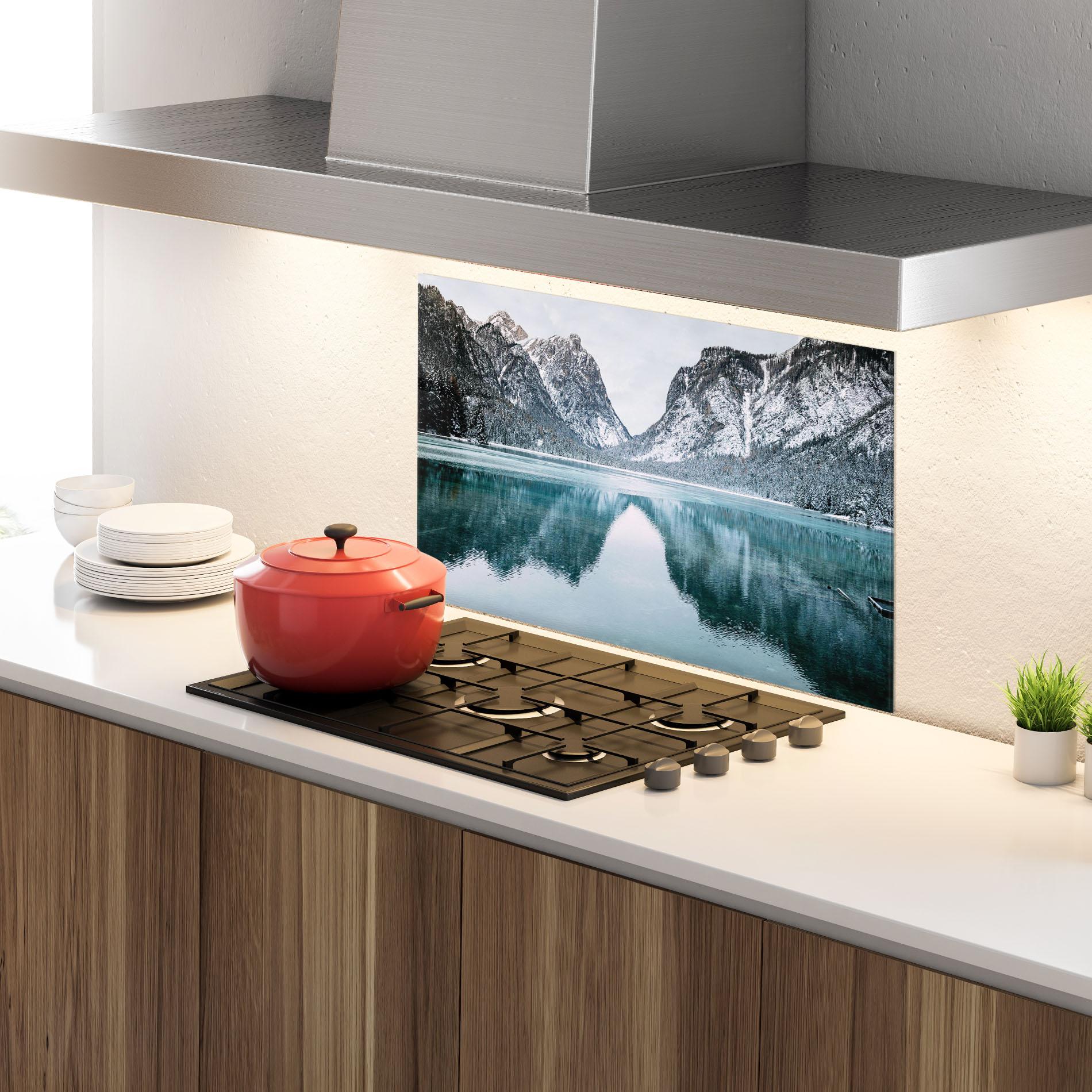 Panel Szklany do Kuchni Lake Reflection Mountain mockup 4