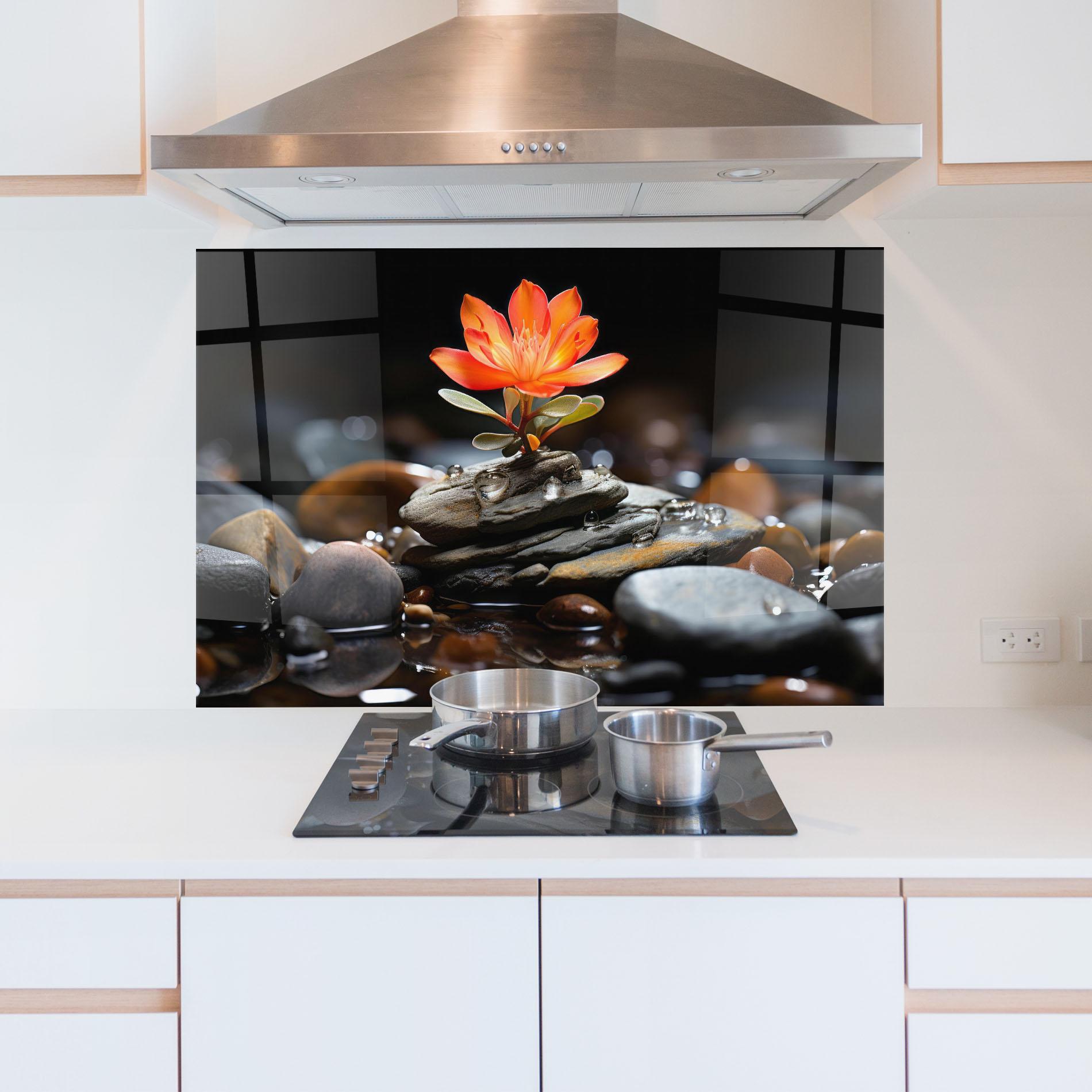 Panel Szklany do Kuchni Orange Flower Stone mockup 5