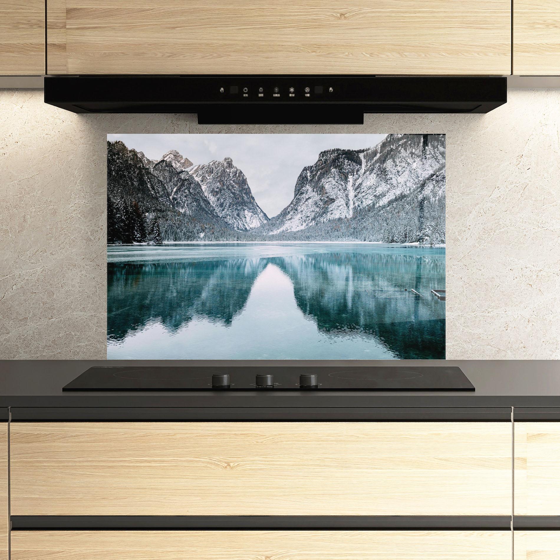 Panel Szklany do Kuchni Lake Reflection Mountain mockup 3