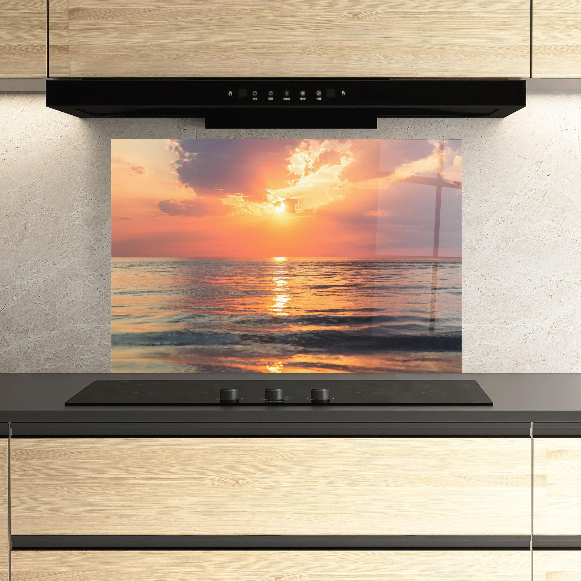 Panel Szklany do Kuchni Orange Sunrise Cloud mockup 3