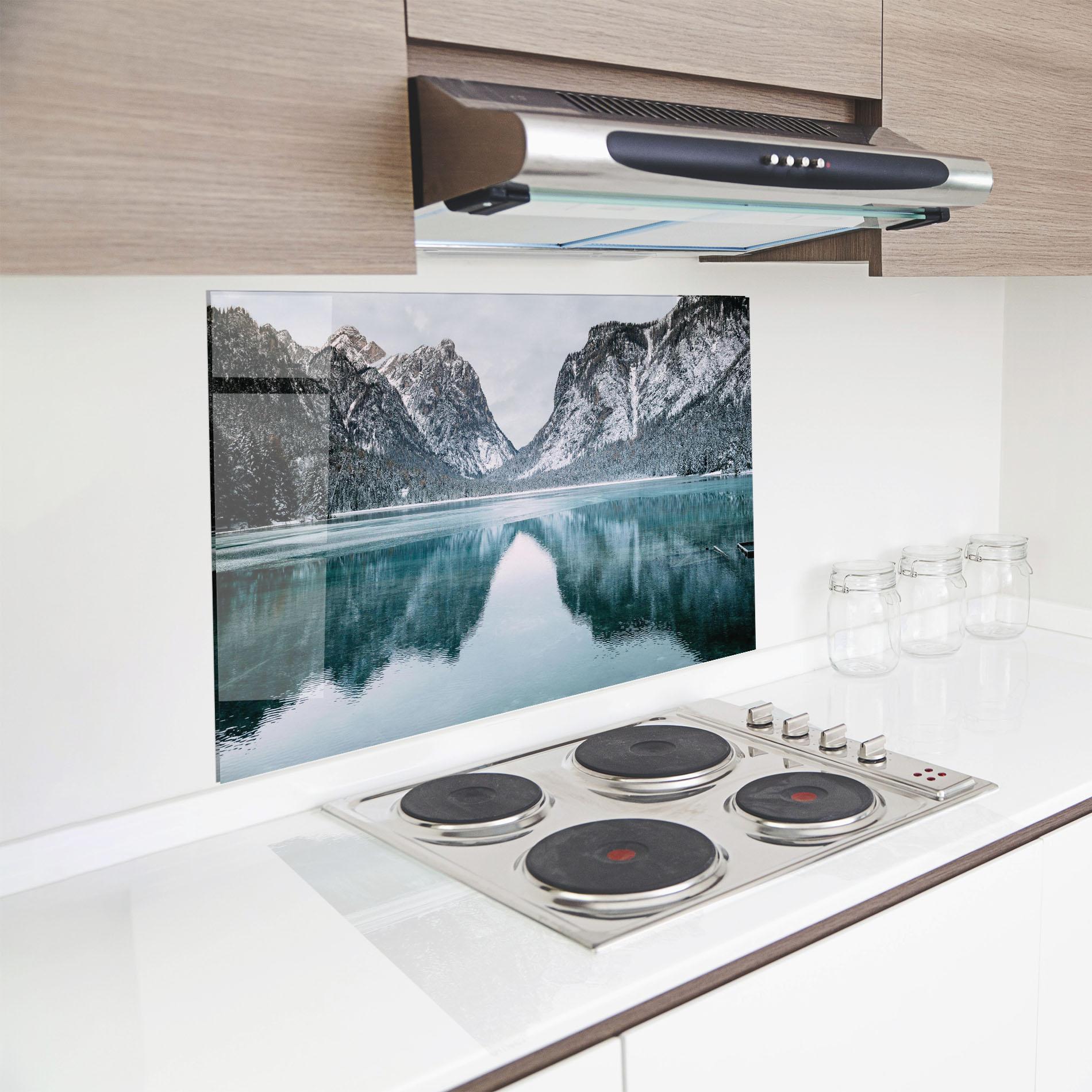 Panel Szklany do Kuchni Lake Reflection Mountain mockup 8