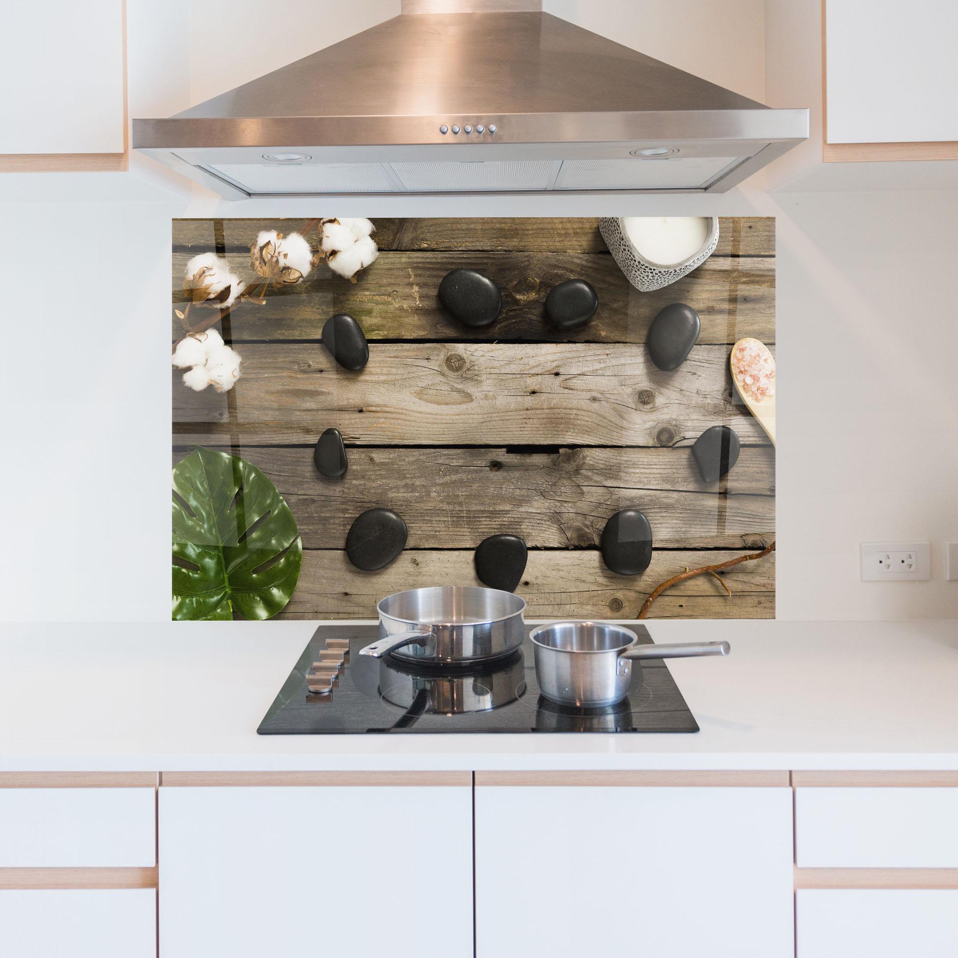 Panel Szklany do Kuchni Cotton Flowers Stones mockup 5