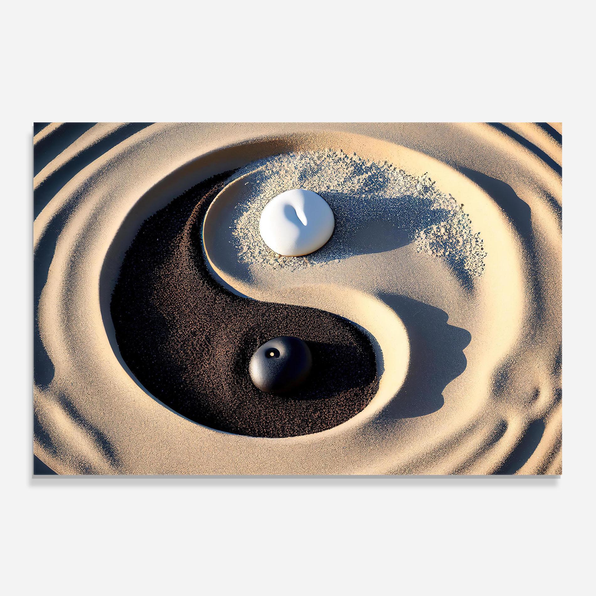 Panel Szklany do Kuchni Black Sand Yinyang mockup 0