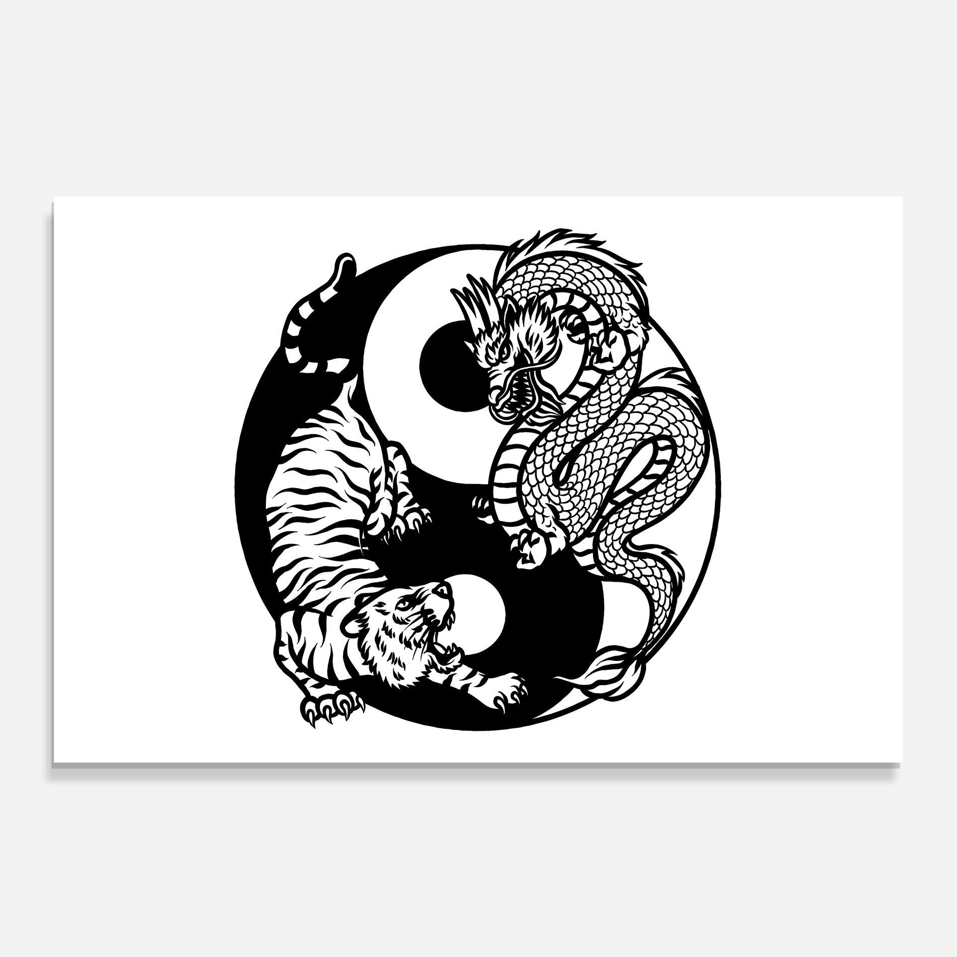 Panel Szklany do Kuchni Tiger Dragon Yinyang mockup 0