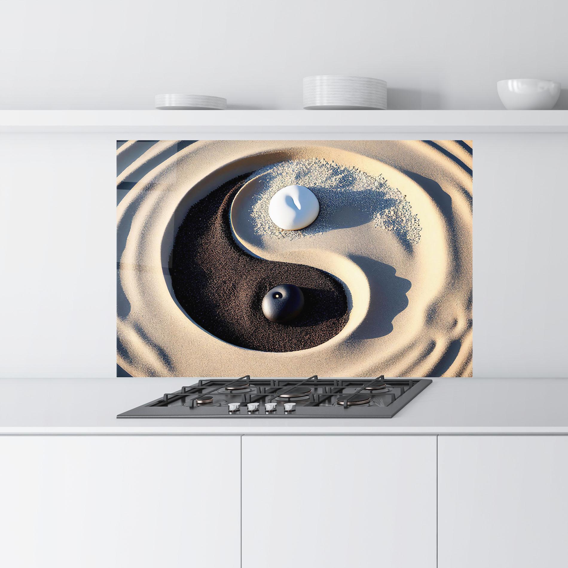 Panel Szklany do Kuchni Black Sand Yinyang mockup 9