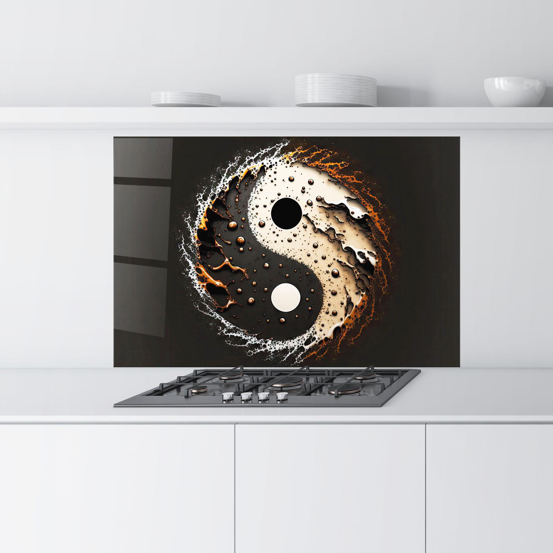 Panel Szklany do Kuchni Brown Liquid Yinyang mockup 9
