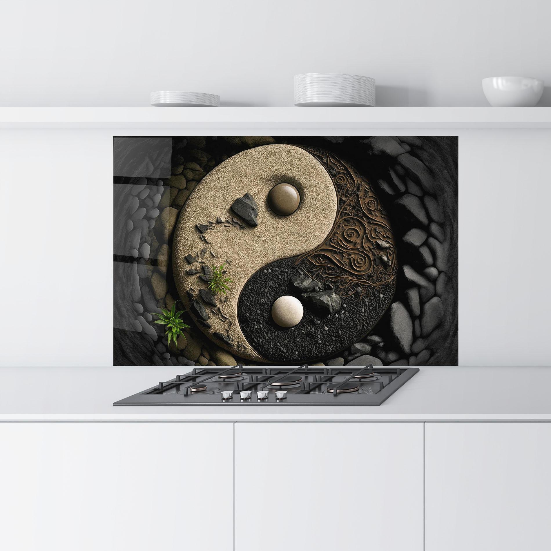 Panel Szklany do Kuchni Gray Pebbles Yinyang mockup 9