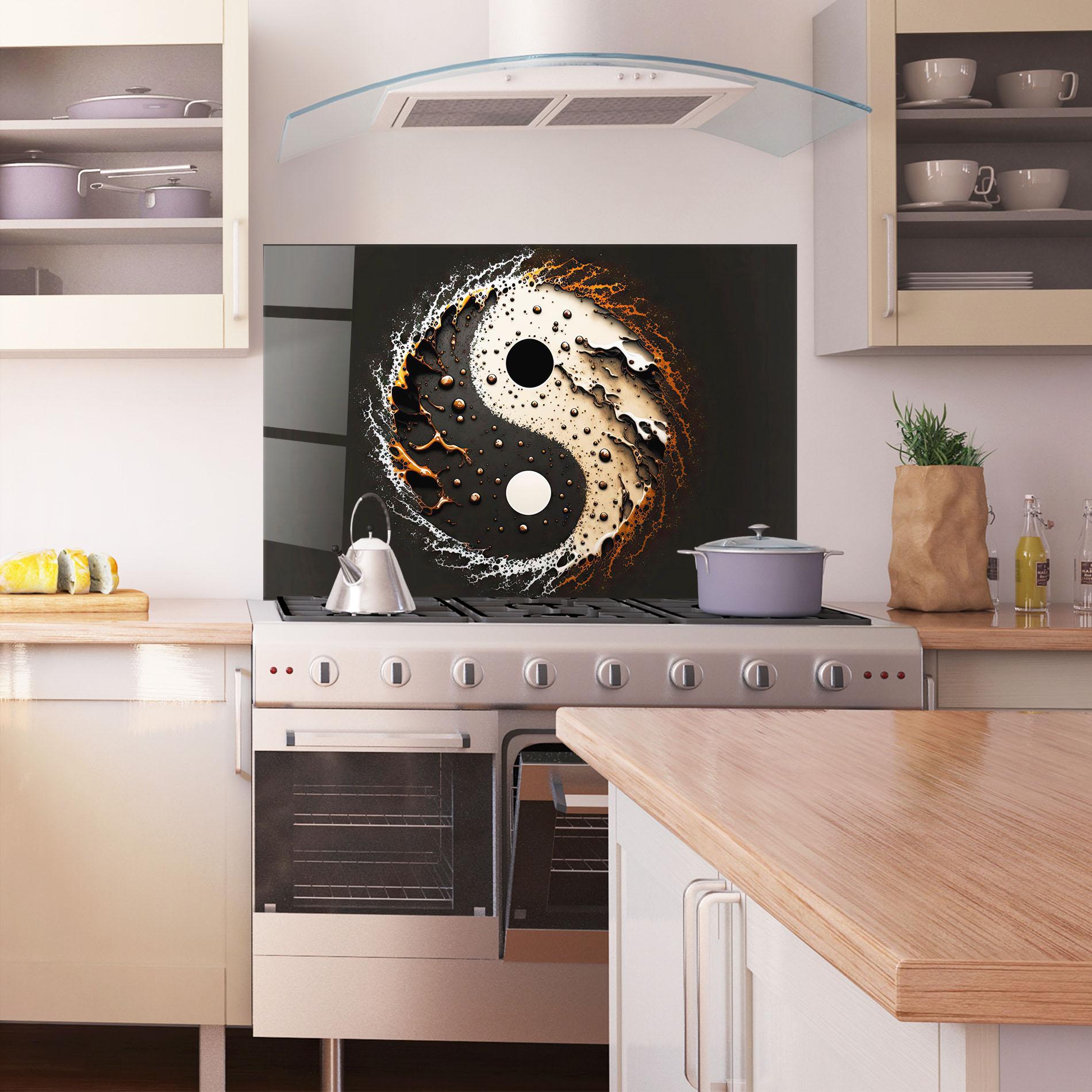 Panel Szklany do Kuchni Brown Liquid Yinyang mockup 1