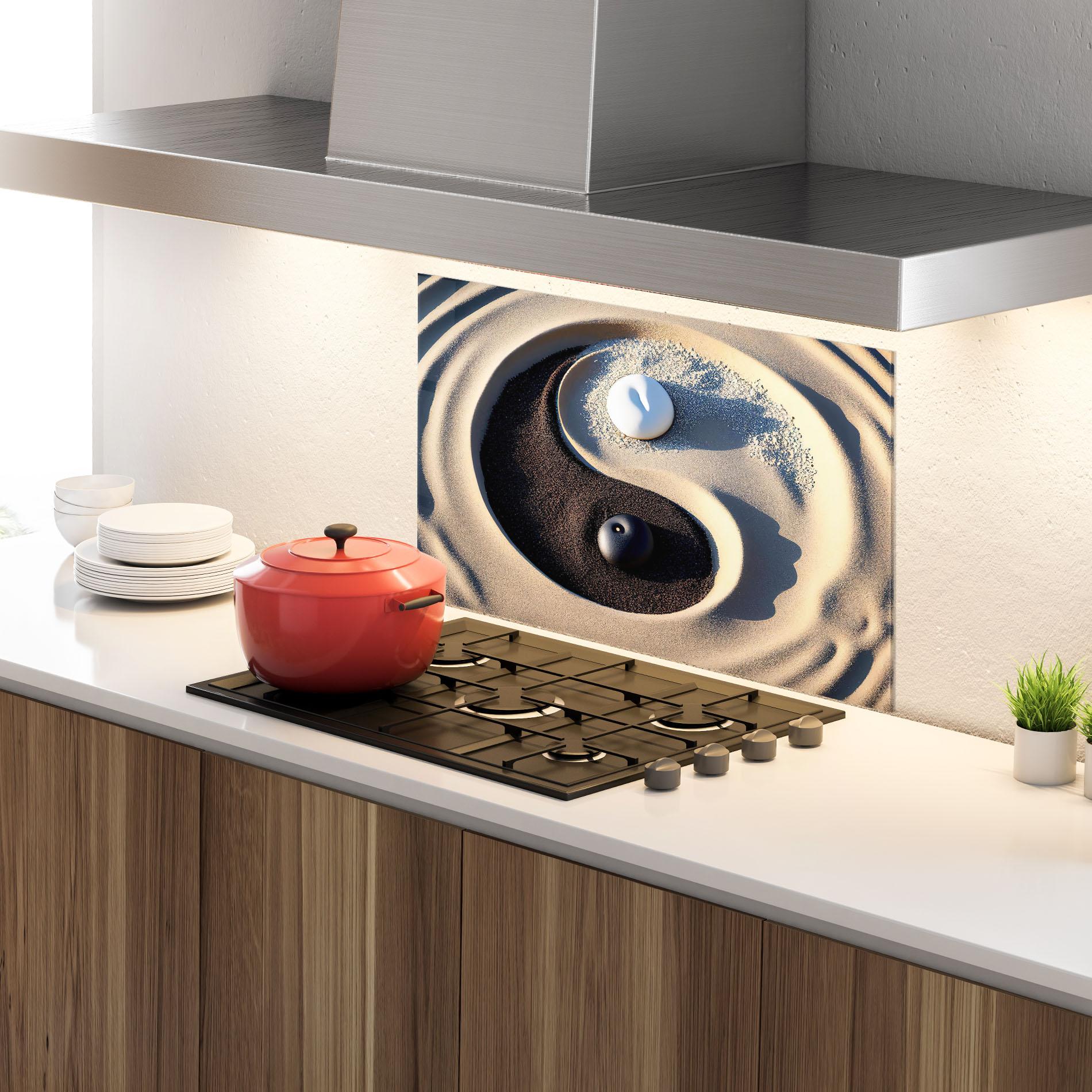 Panel Szklany do Kuchni Black Sand Yinyang mockup 4