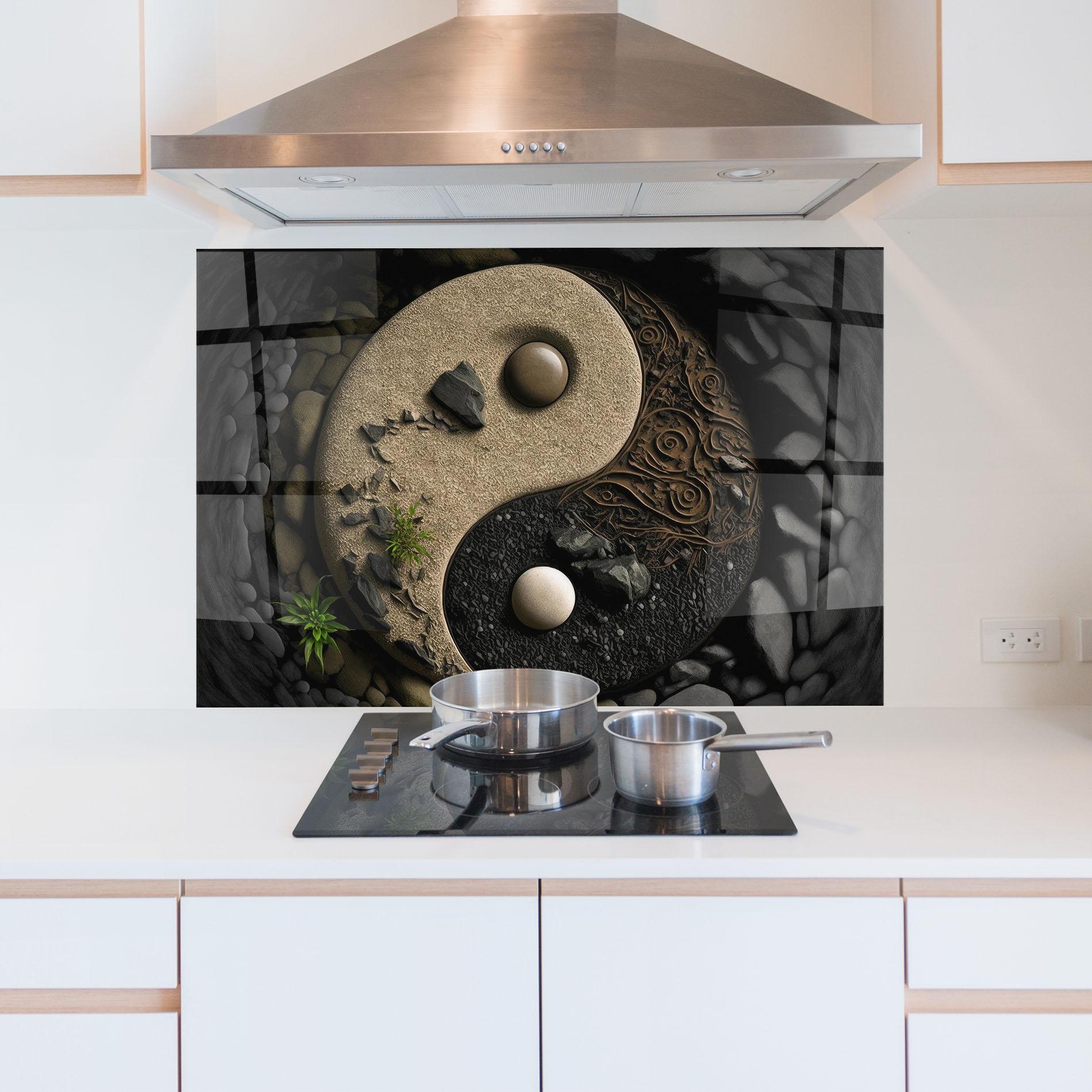 Panel Szklany do Kuchni Gray Pebbles Yinyang mockup 5