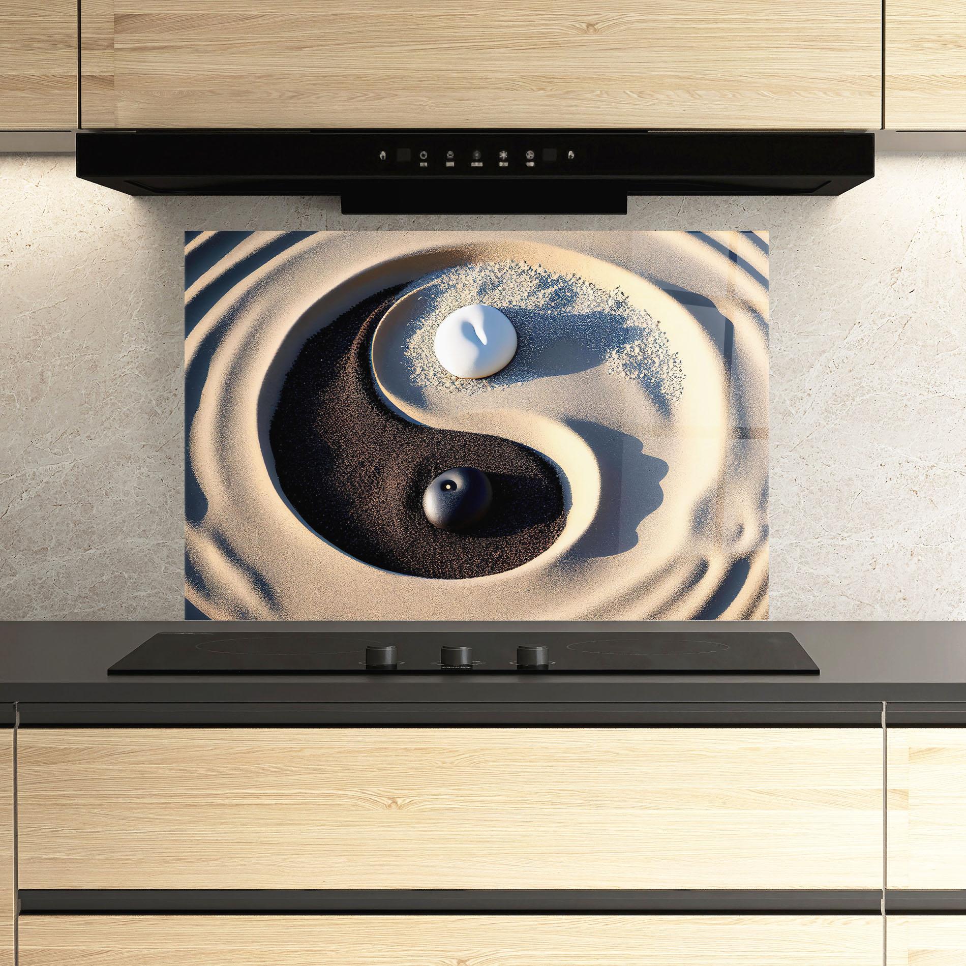 Panel Szklany do Kuchni Black Sand Yinyang mockup 3