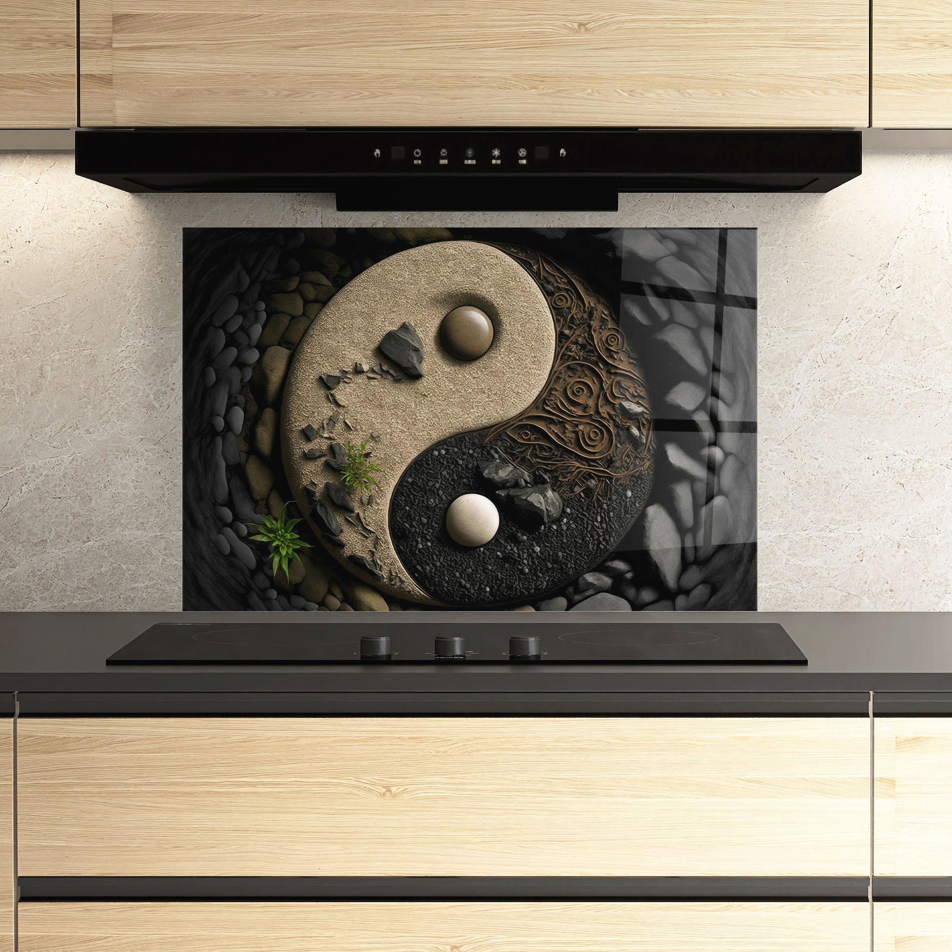 Panel Szklany do Kuchni Gray Pebbles Yinyang mockup 3