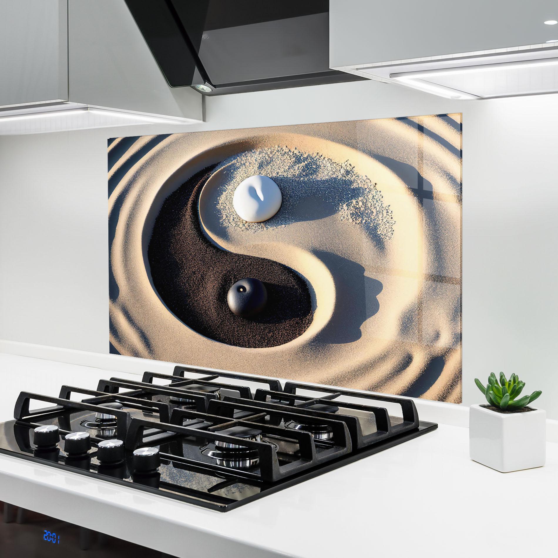 Panel Szklany do Kuchni Black Sand Yinyang mockup 6