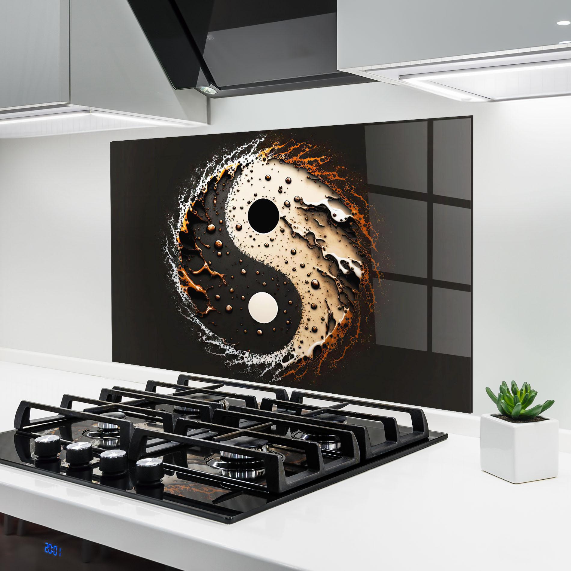 Panel Szklany do Kuchni Brown Liquid Yinyang mockup 6