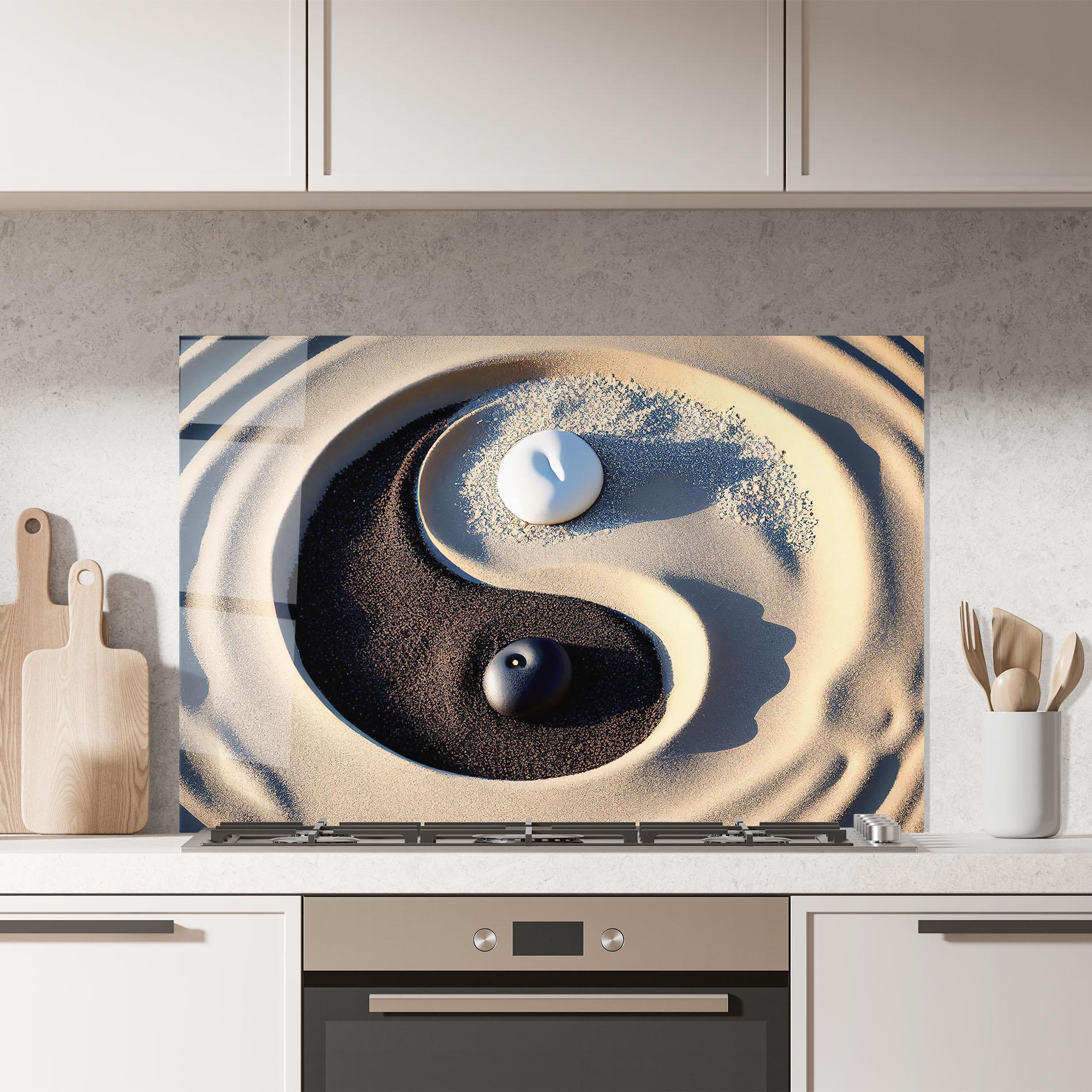 Panel Szklany do Kuchni Black Sand Yinyang mockup 7