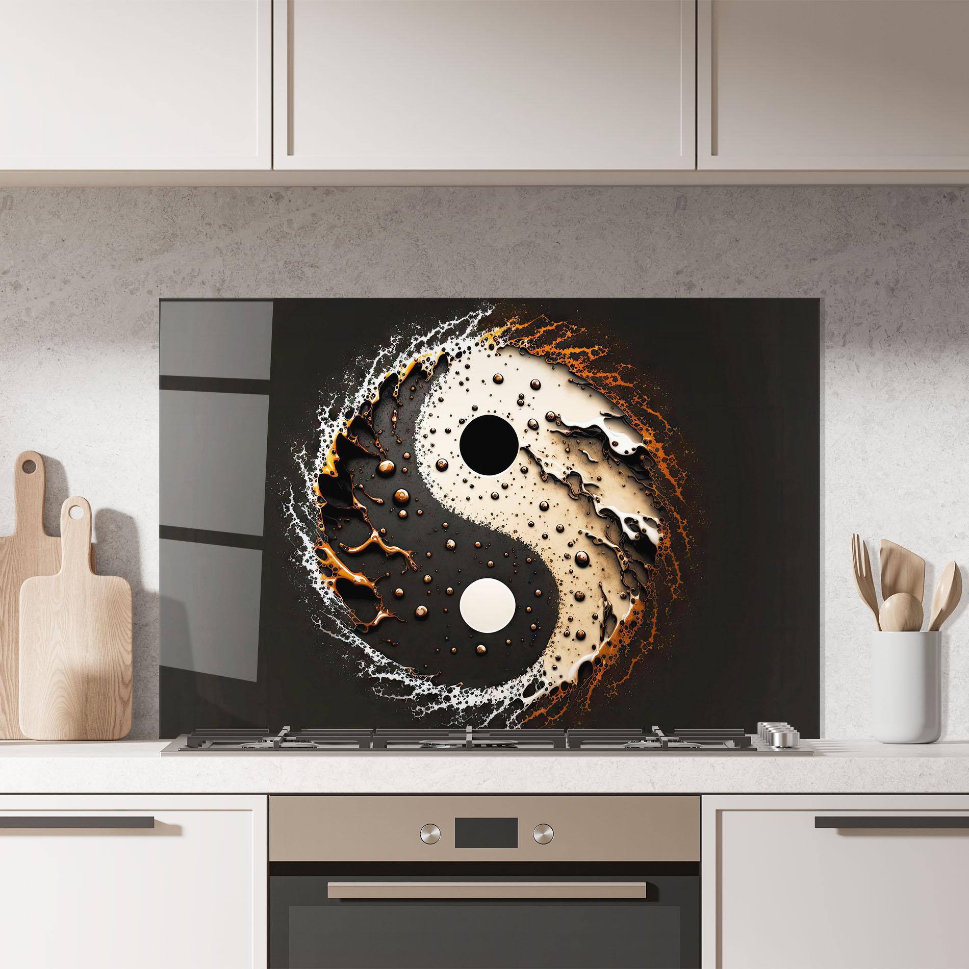 Panel Szklany do Kuchni Brown Liquid Yinyang mockup 7