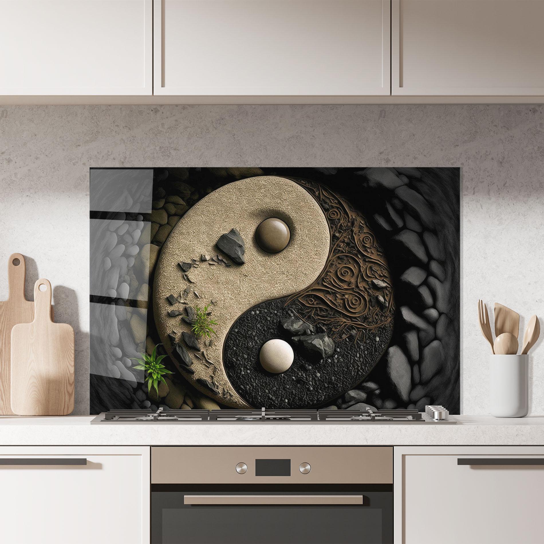 Panel Szklany do Kuchni Gray Pebbles Yinyang mockup 7