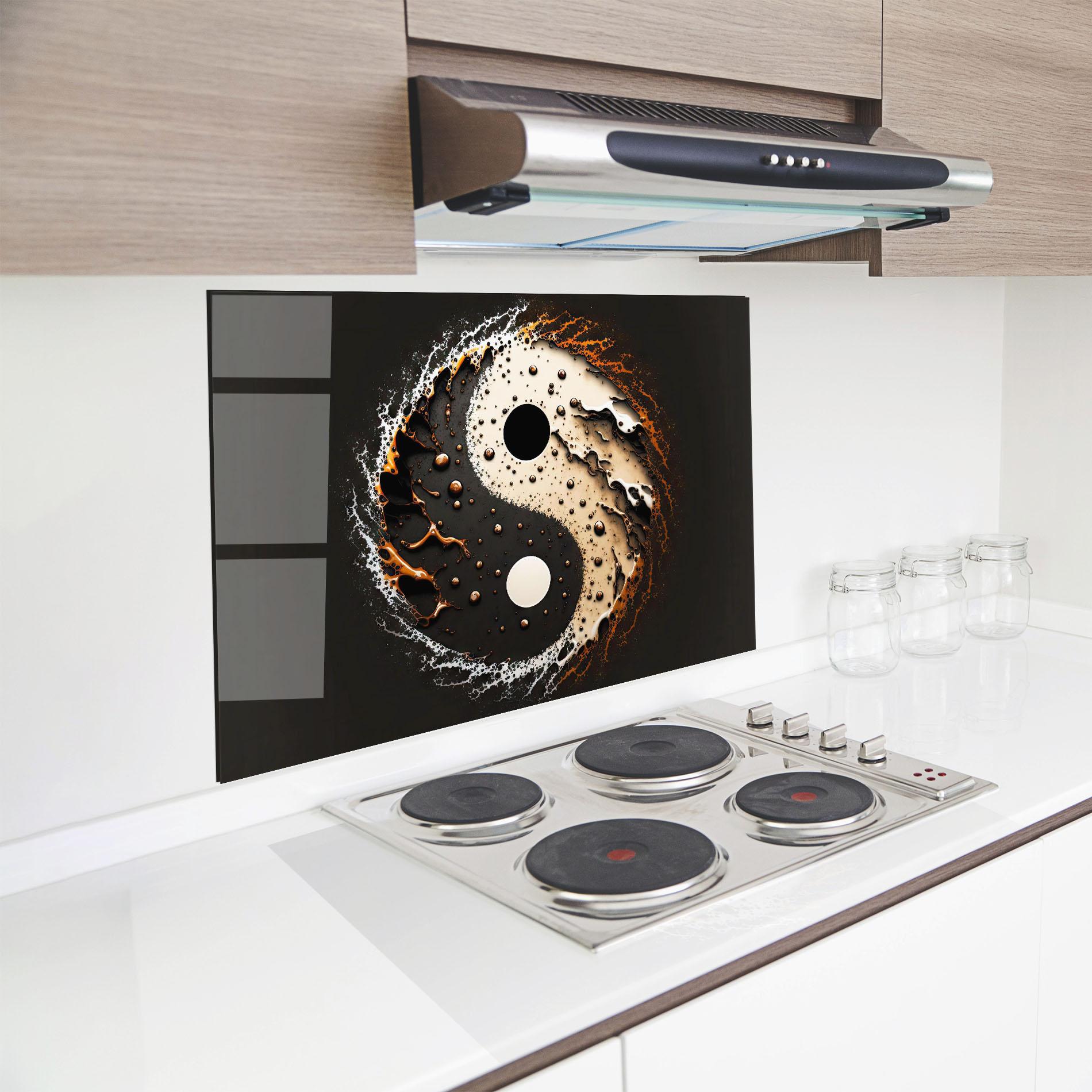 Panel Szklany do Kuchni Brown Liquid Yinyang mockup 8