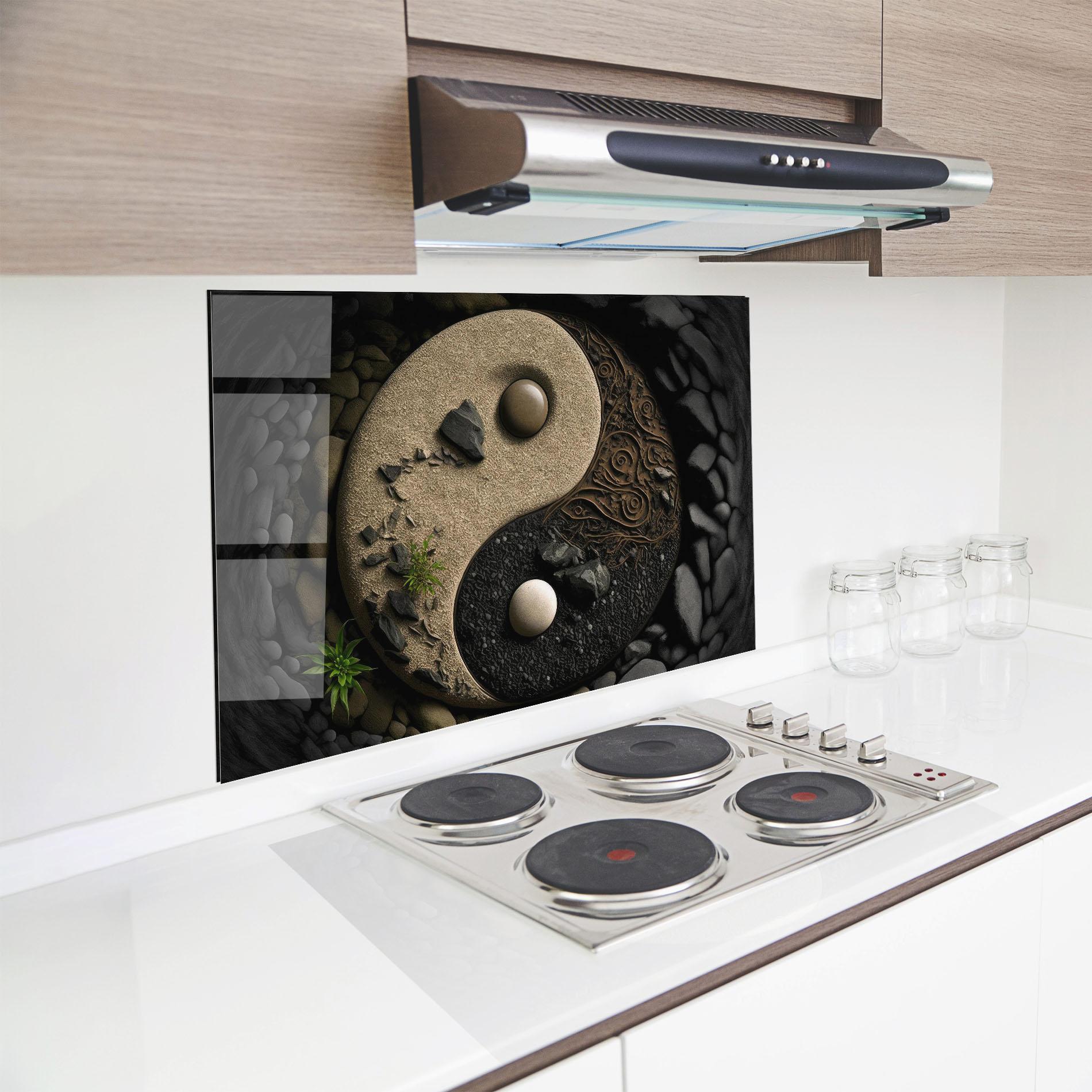 Panel Szklany do Kuchni Gray Pebbles Yinyang mockup 8