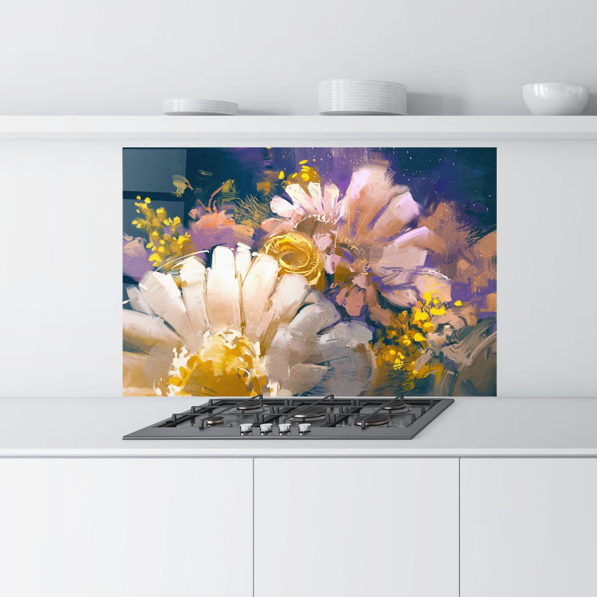 Panel Szklany do Kuchni Gold Purple Flowers mockup 9