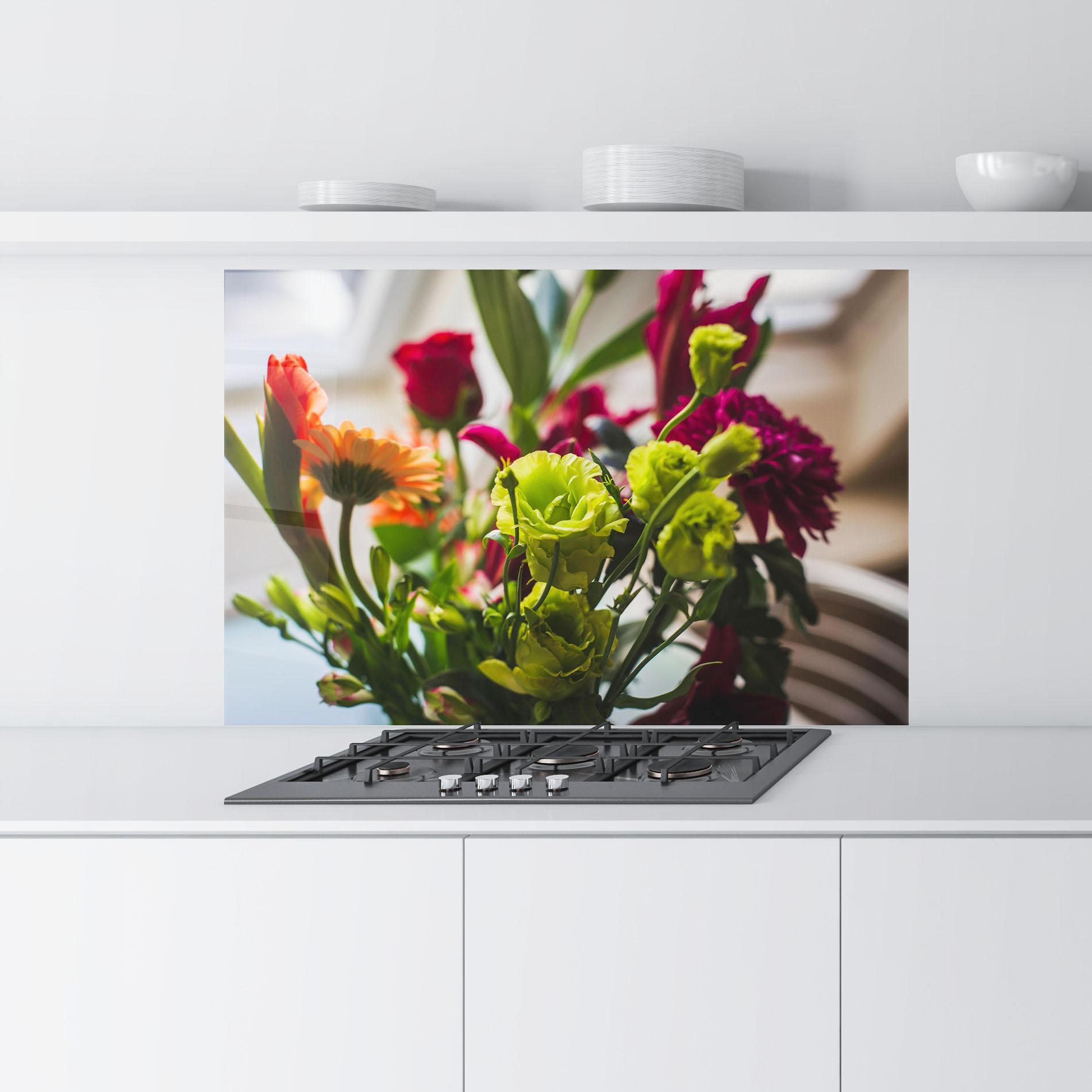 Panel Szklany do Kuchni Green Flowers Bouquet mockup 9