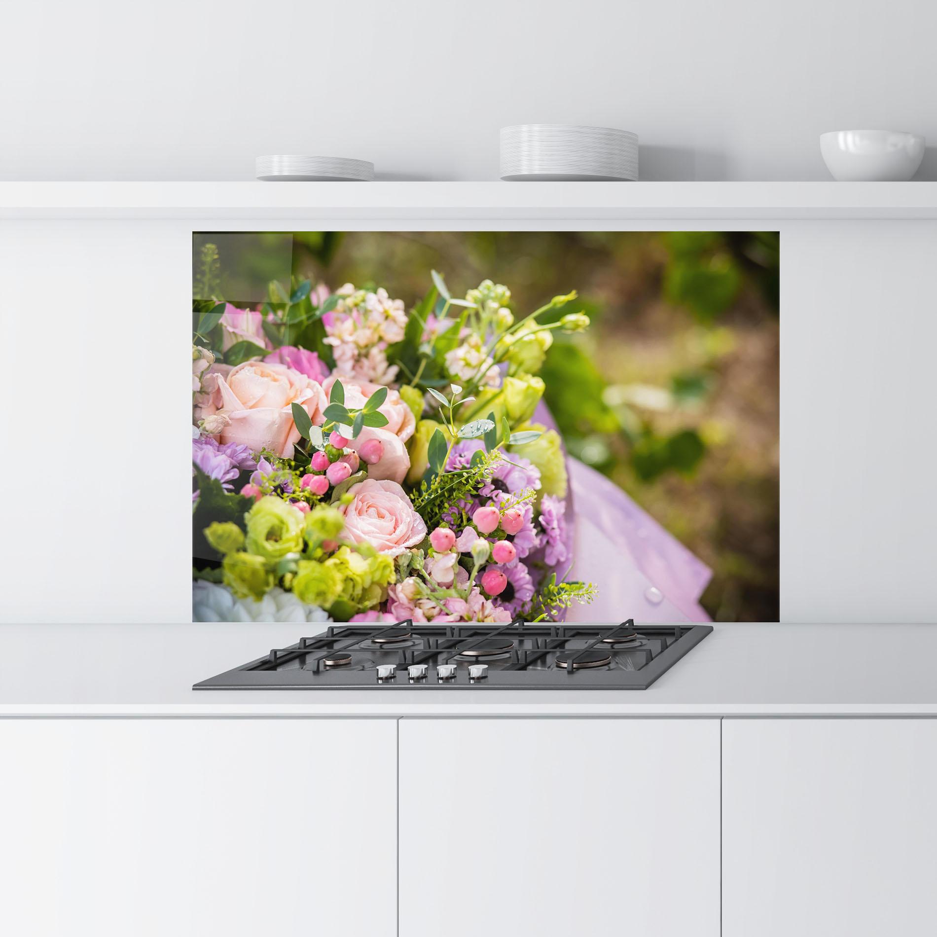 Panel Szklany do Kuchni Green Pink Bouquet mockup 9