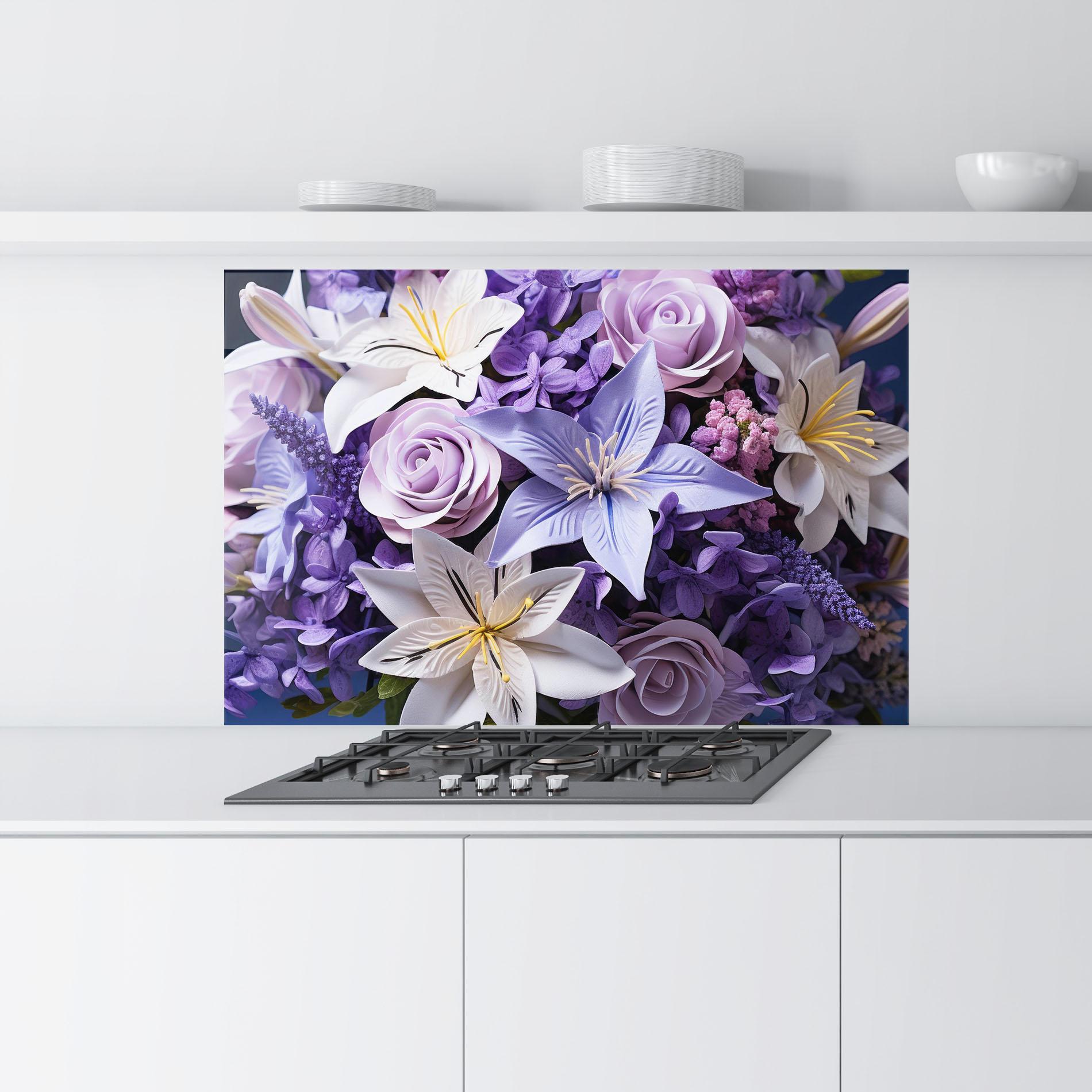 Panel Szklany do Kuchni Purple Cute Bouquet mockup 9