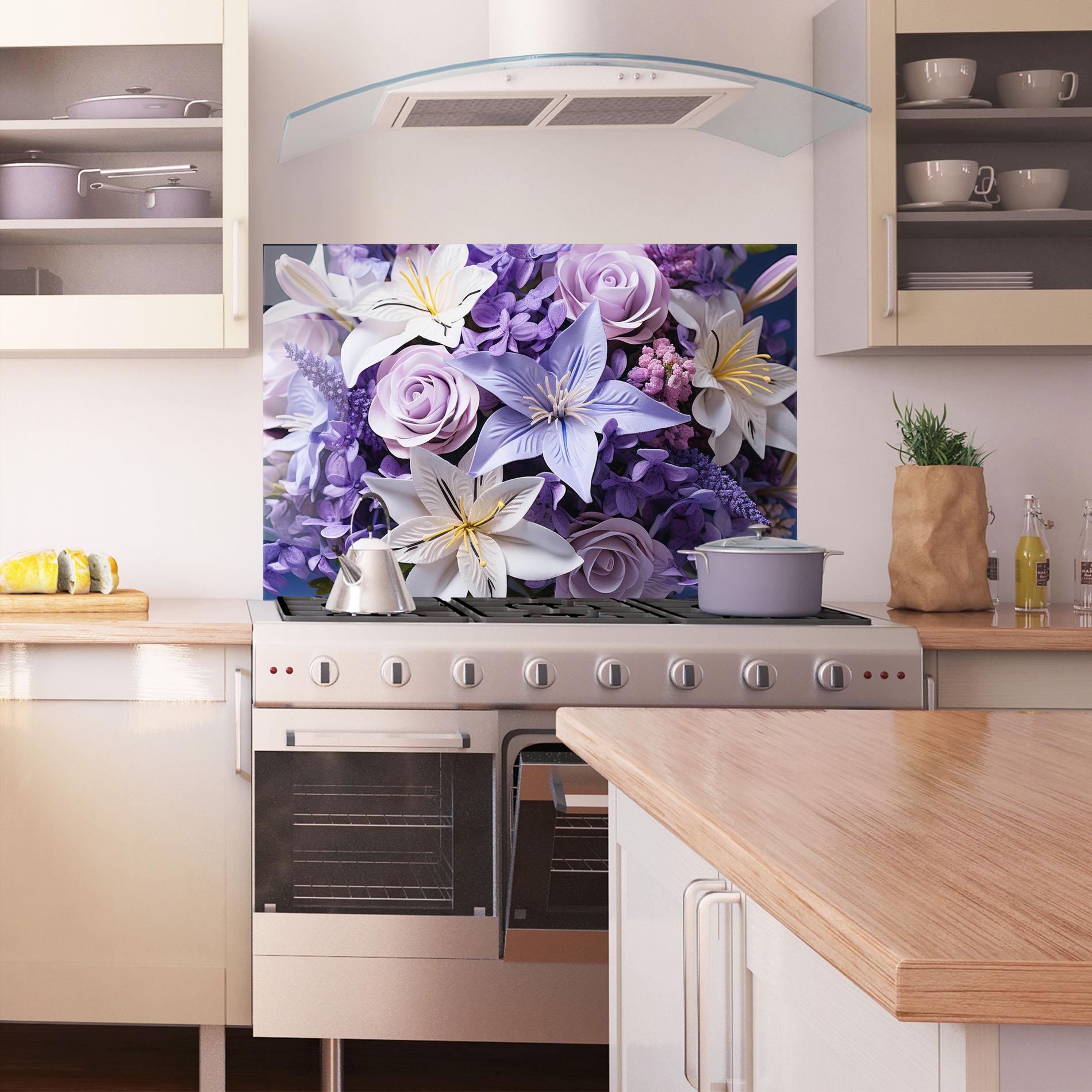 Panel Szklany do Kuchni Purple Cute Bouquet mockup 1