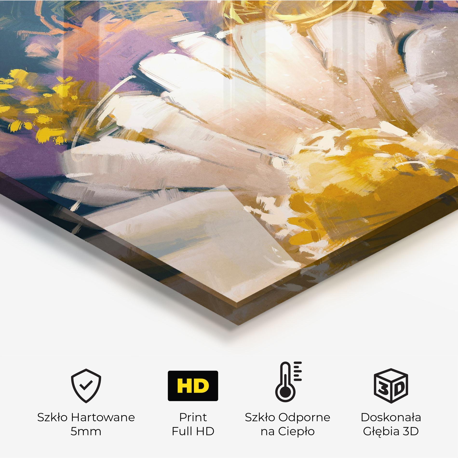 Panel Szklany do Kuchni Gold Purple Flowers mockup 2